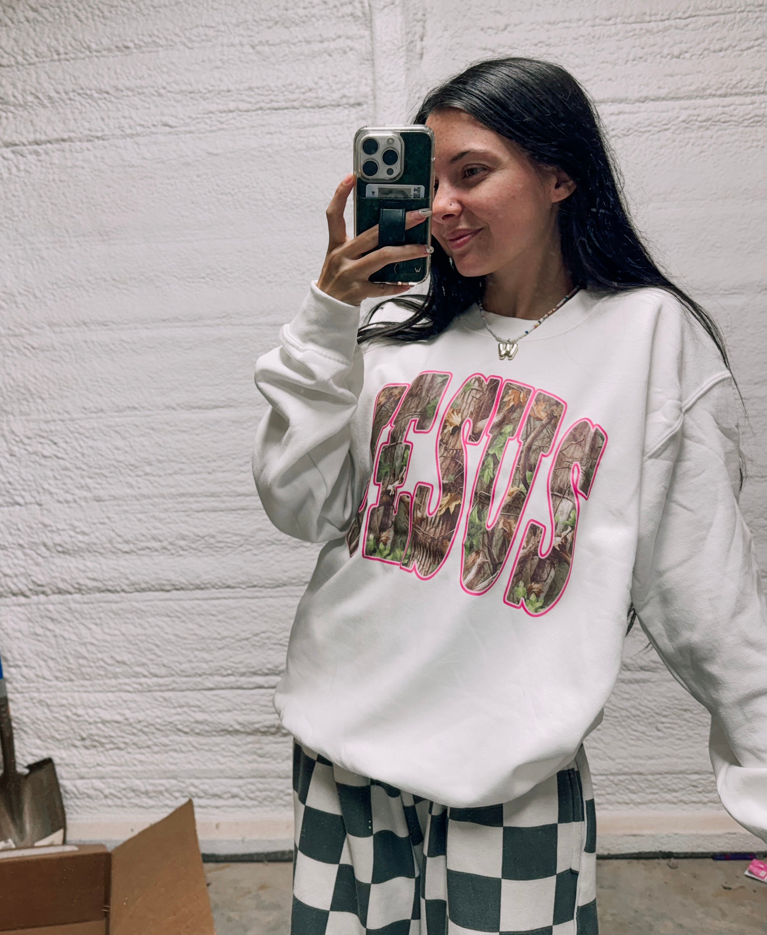 Camo Jesus hot pink outline tee or sweatshirt