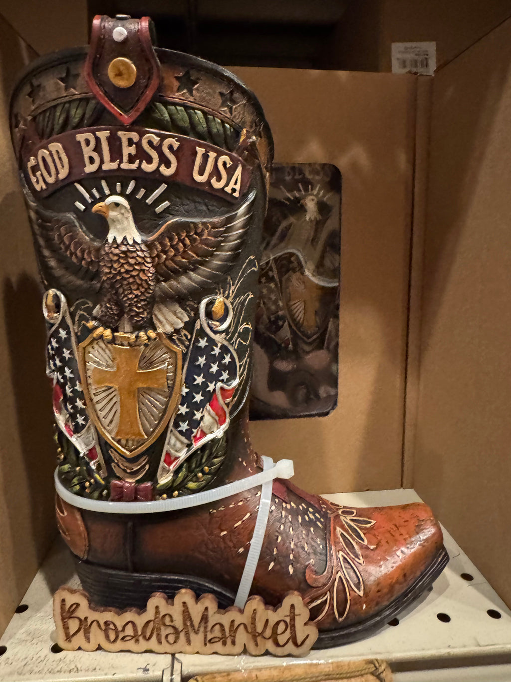 RA7359 God Bless USA Eagle Boot Vase