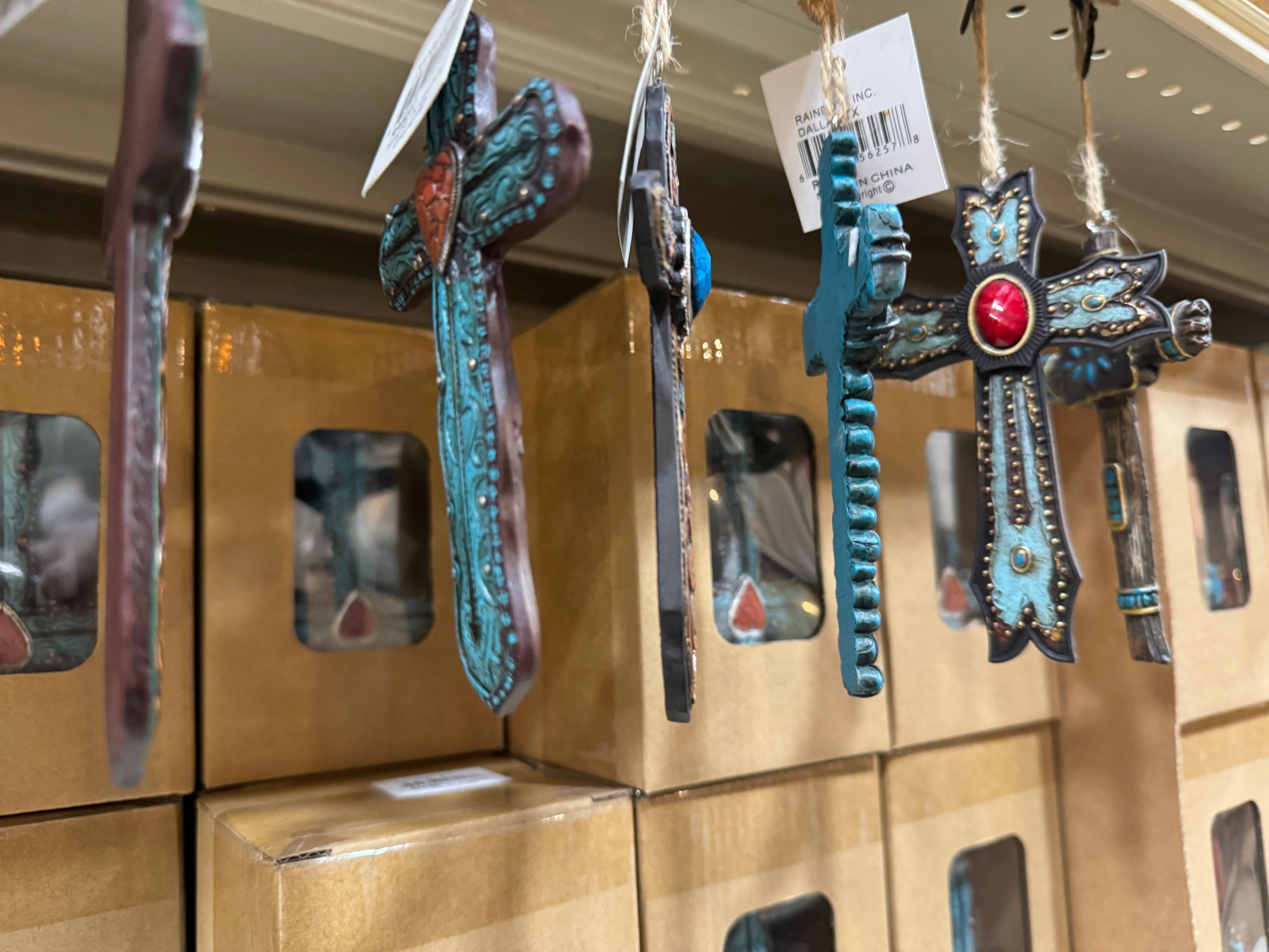 Set of 6 Turquoise Western Cross Ornaments RA6257