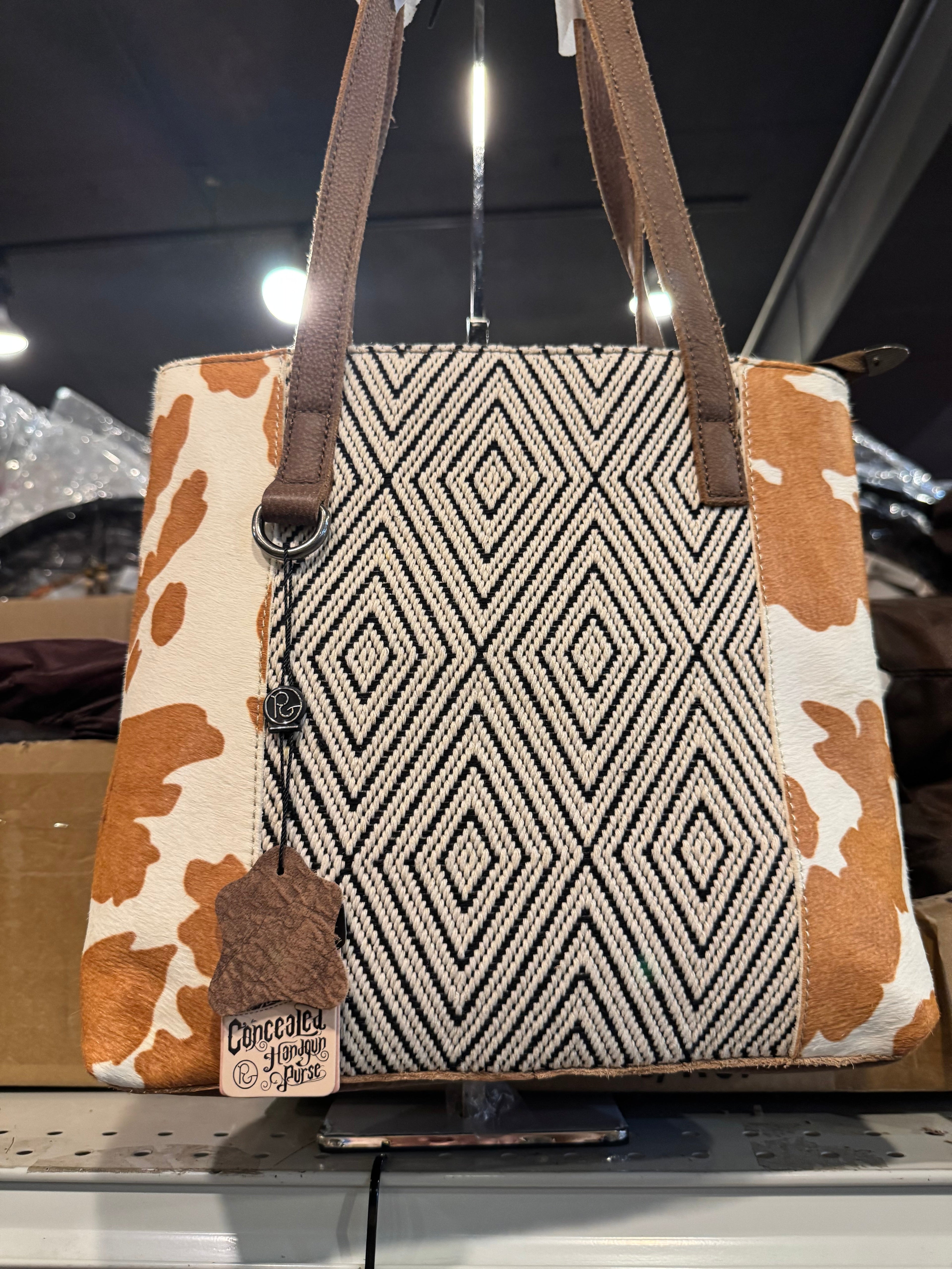 BA1266 White & Black Diamond Aztec Handbag