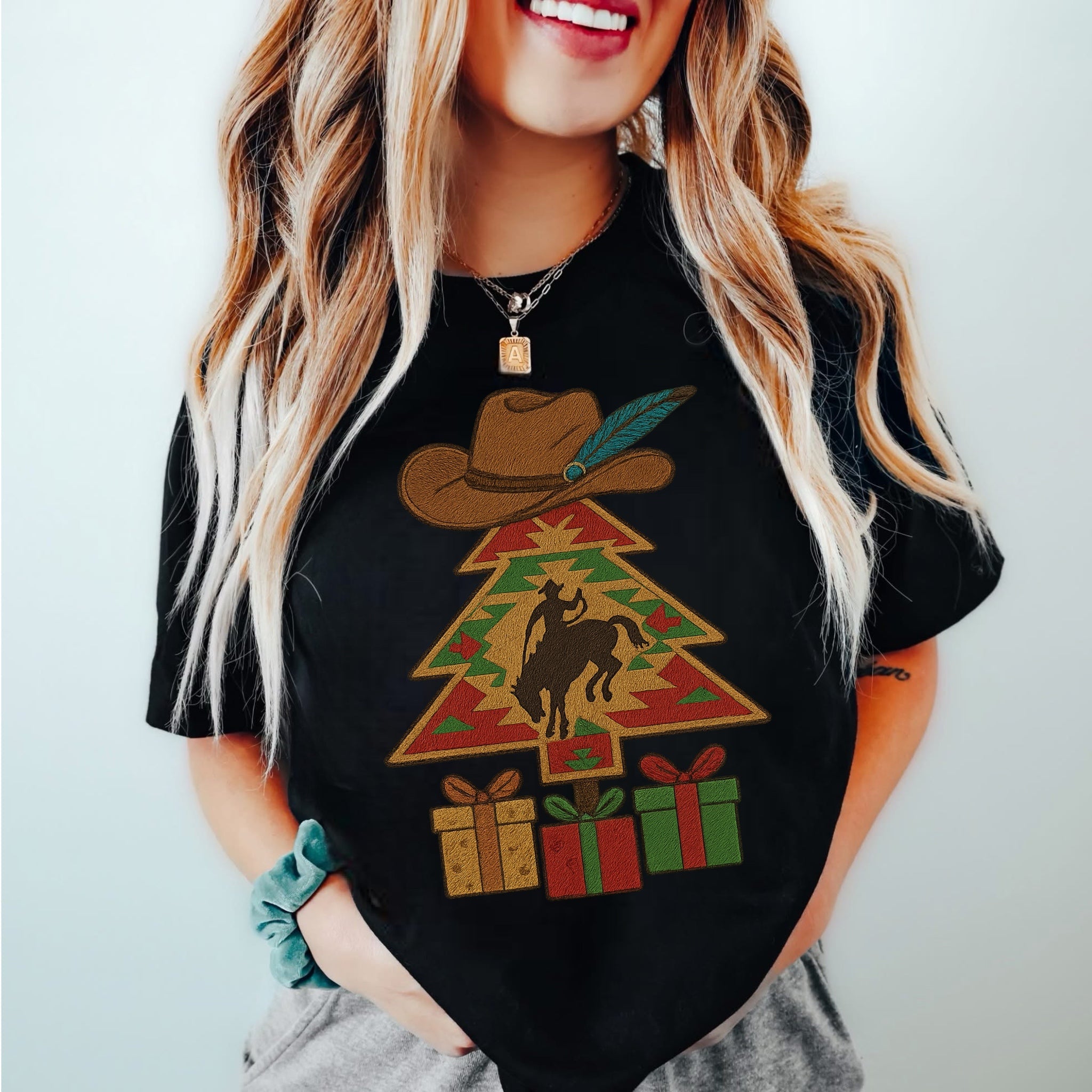 Faux Embroidered Bucking Bronx Aztec Tree