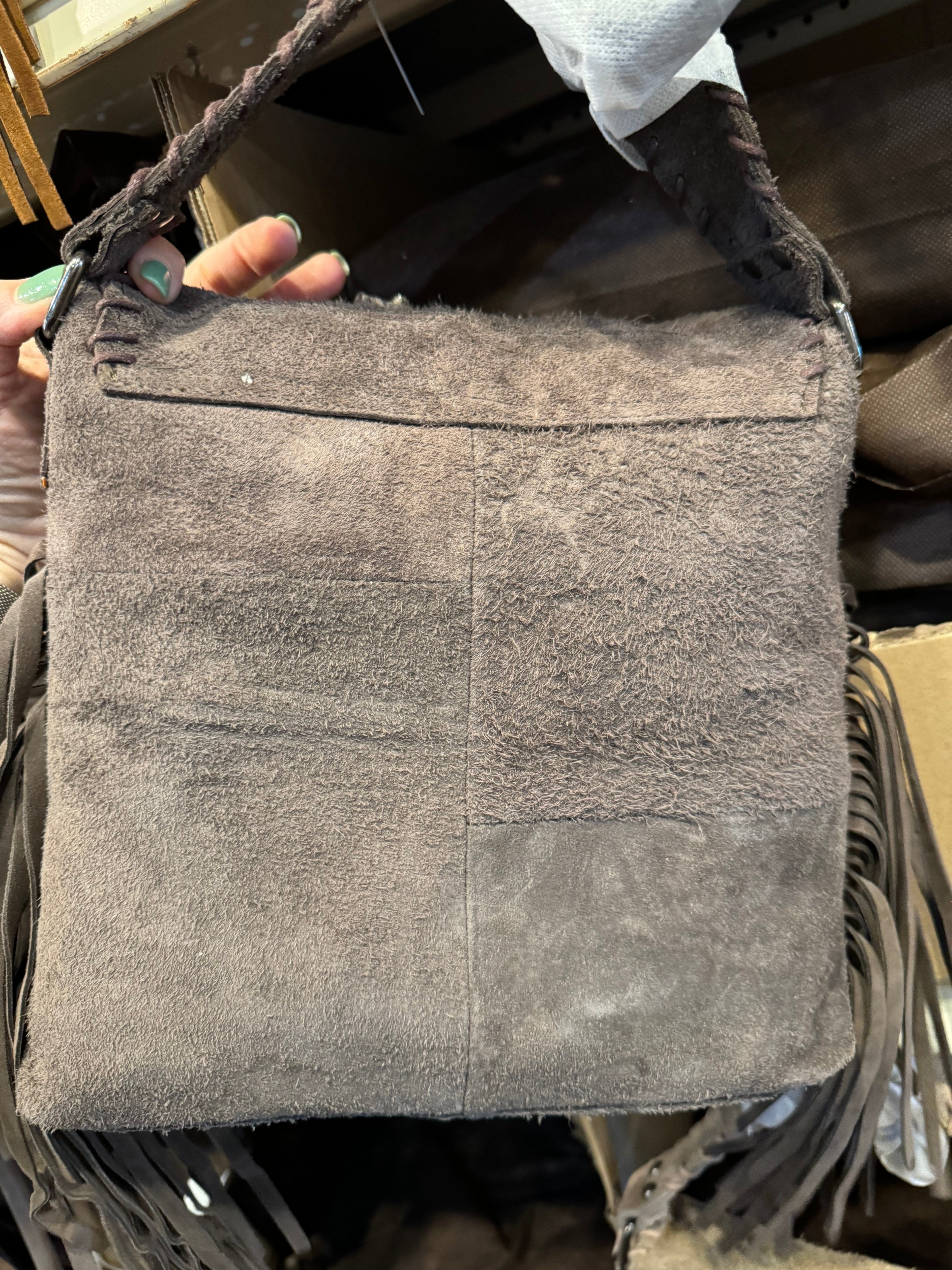 Suede Leather Fringe Arrow Crossbody Purse