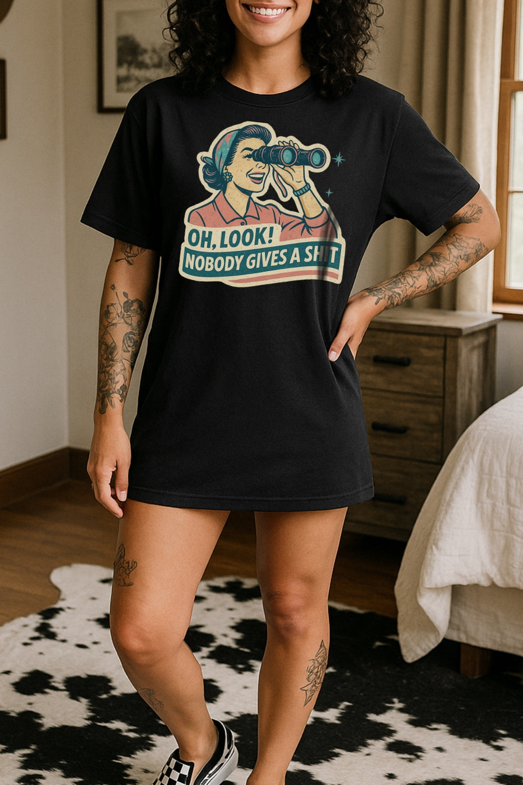 Oh Look Nobody Gives a Shit Retro Sarcastic Shirt – Graphic Tee, Long Sleeve & Crewneck