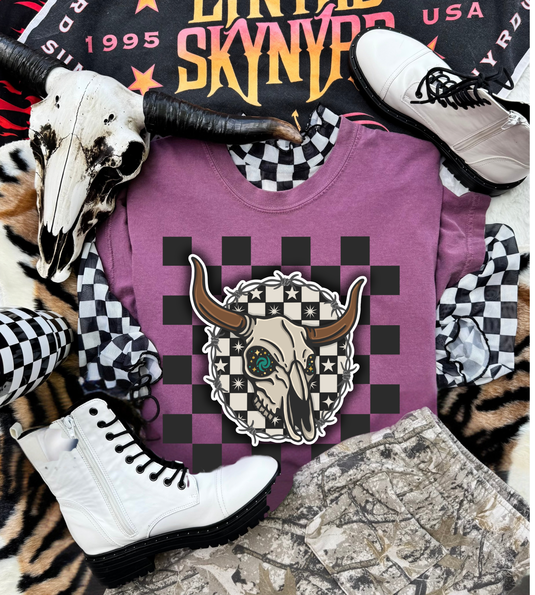 The stardust steer with checkered background  Tee