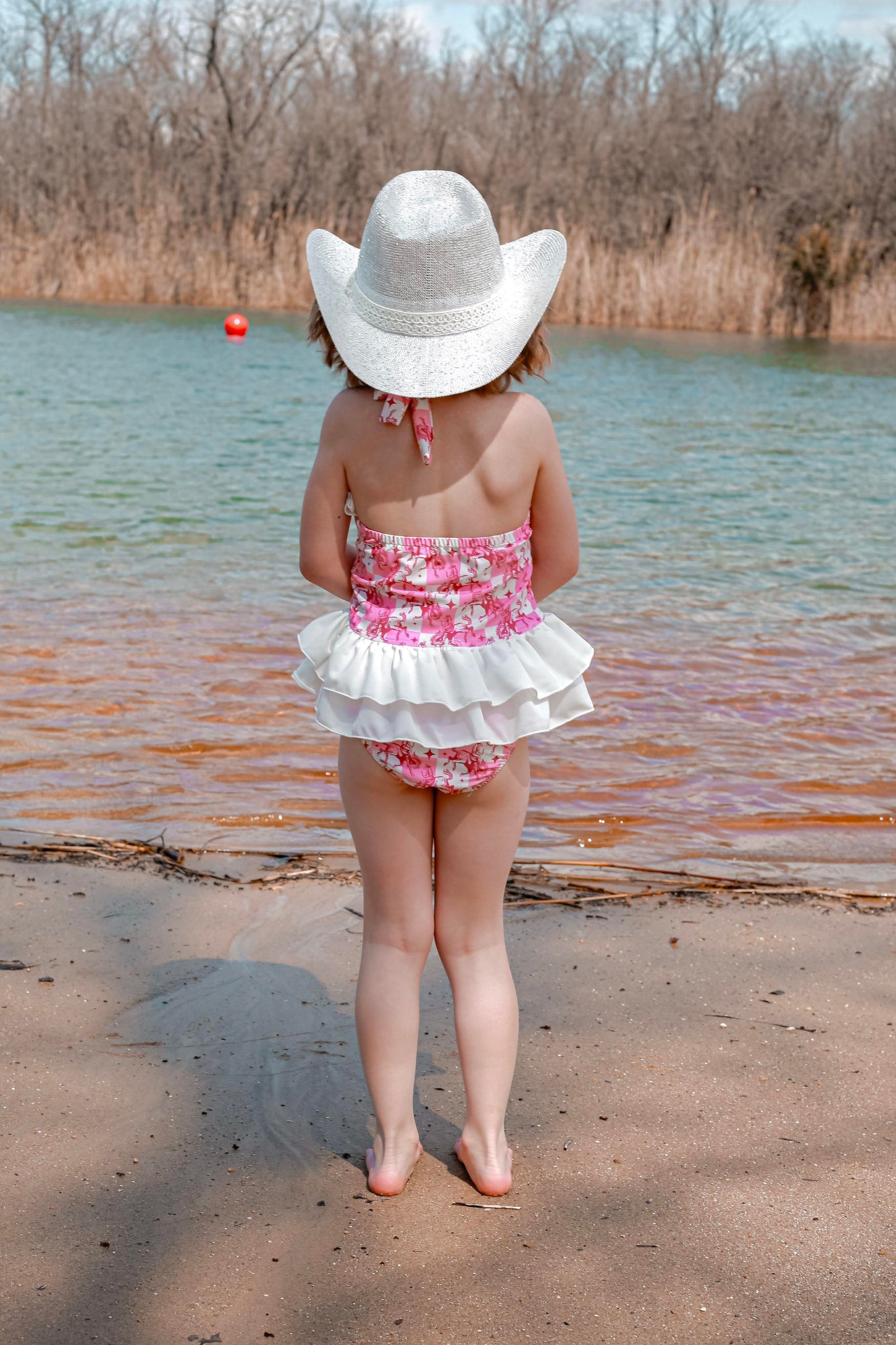Pink Buckin’ Broncs Ruffled Swim Suit