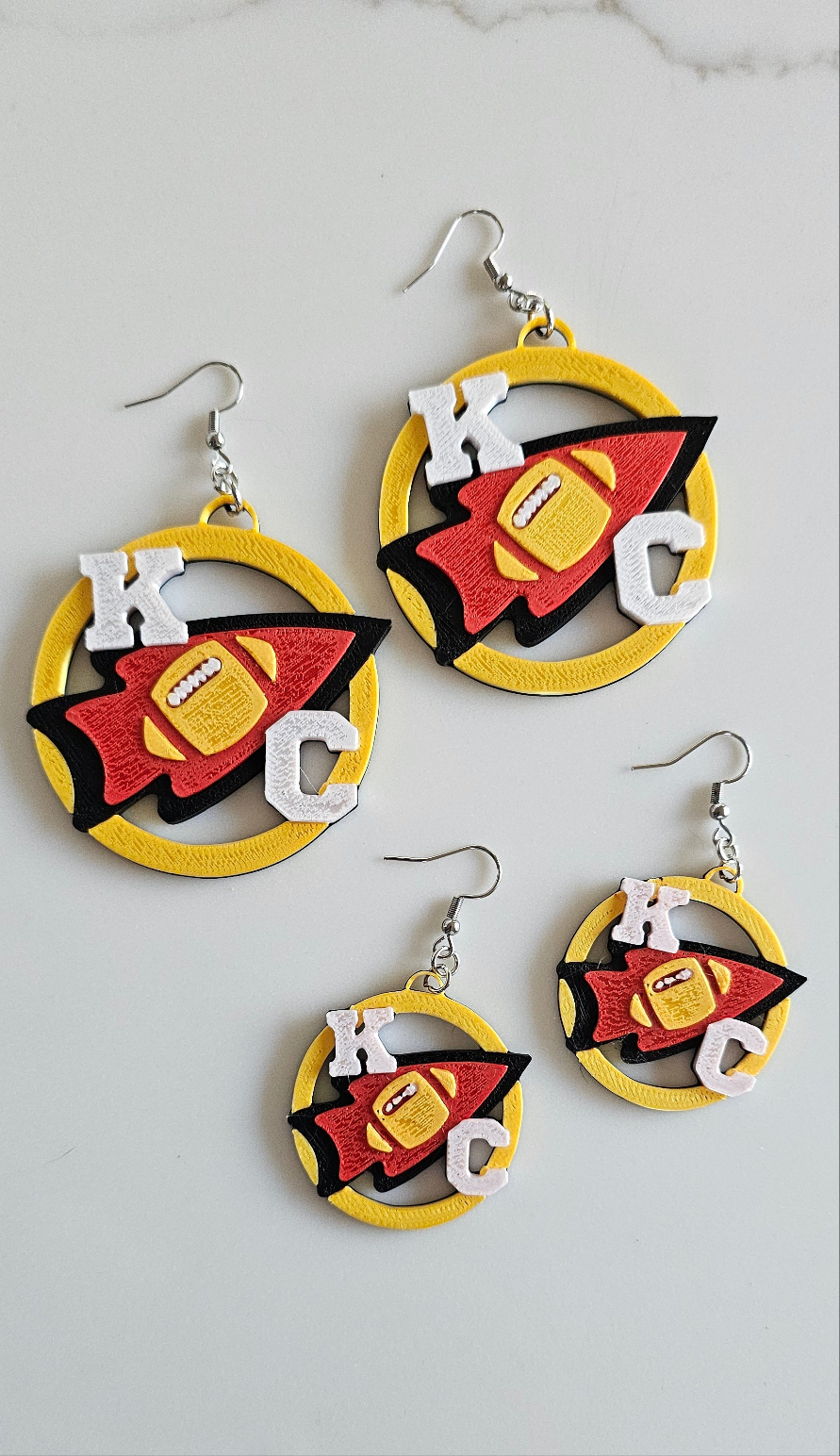 3D Print Chiefs Earrings Keychain Red Kingdom Kansas City KC Football