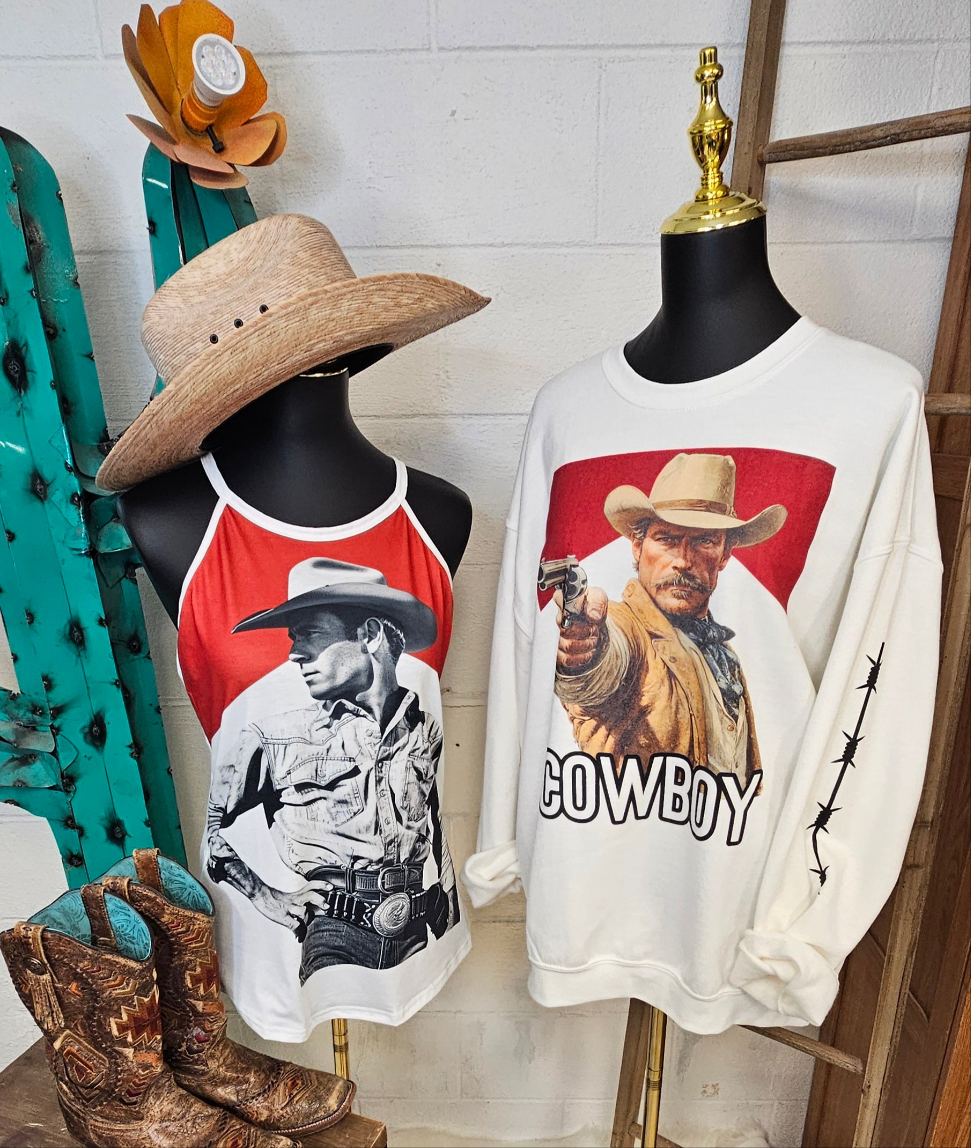 Black White Cowboy Vintage Tank Top