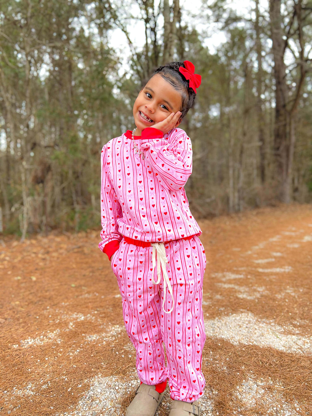 French terry bows and hearts jogger set