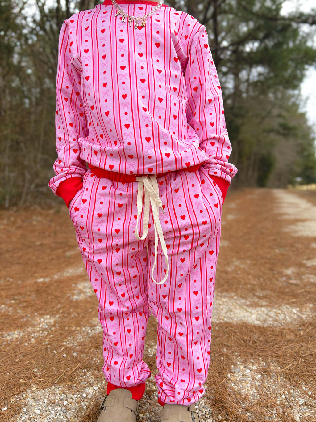 French terry bows and hearts jogger set