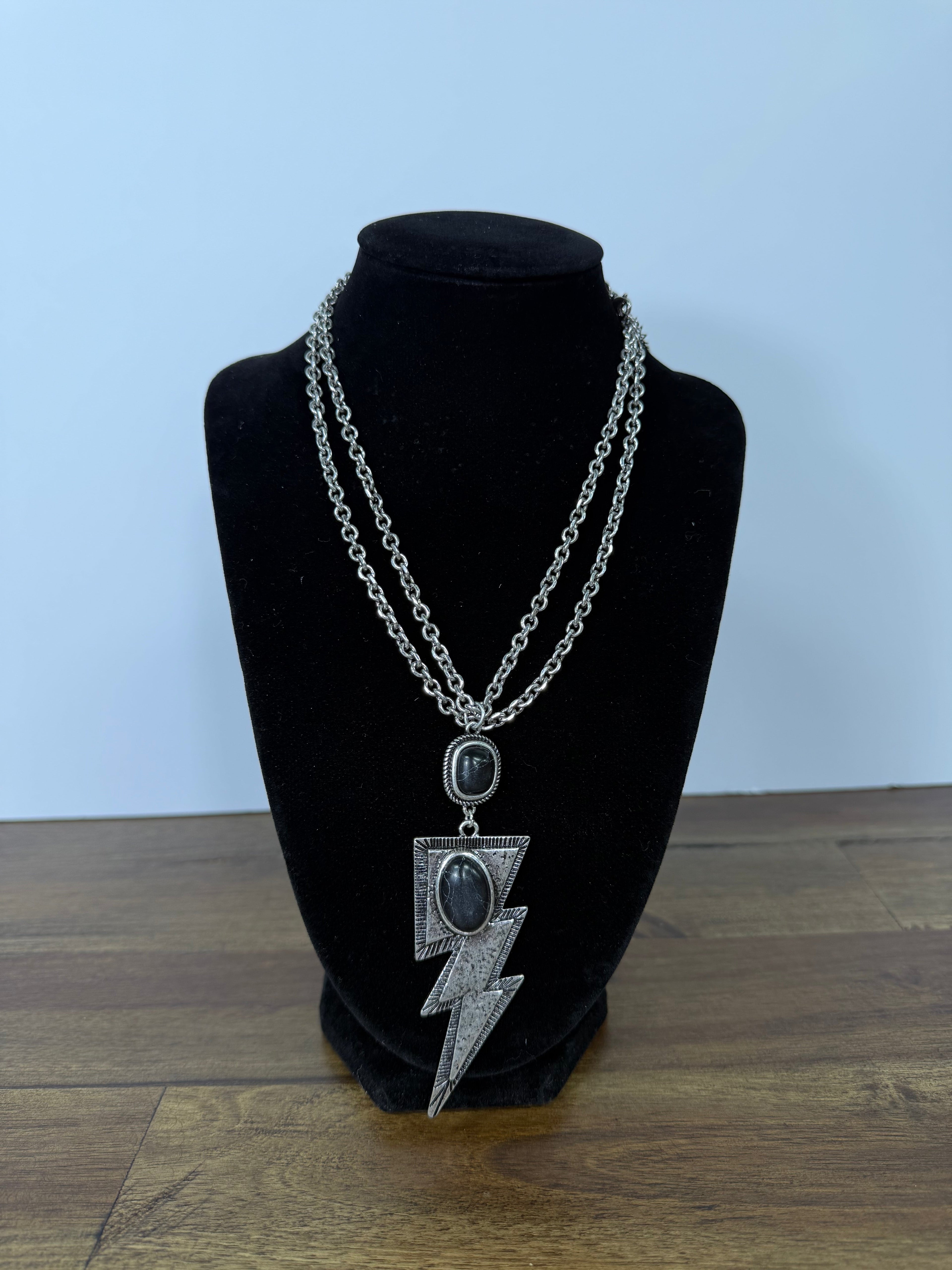 Large Lightning Bolt Stone Necklace