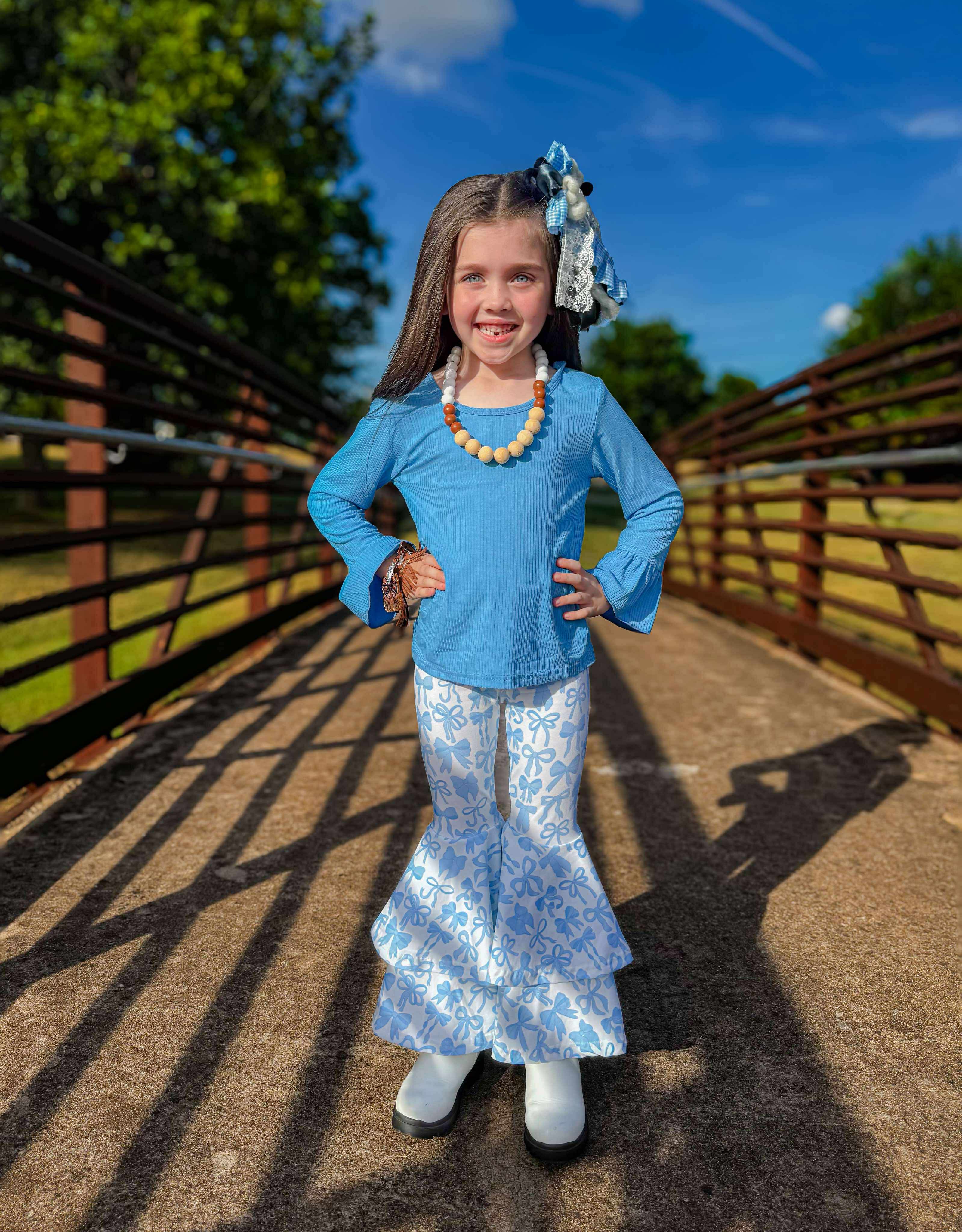 Blue Ruffled Sleeve Top