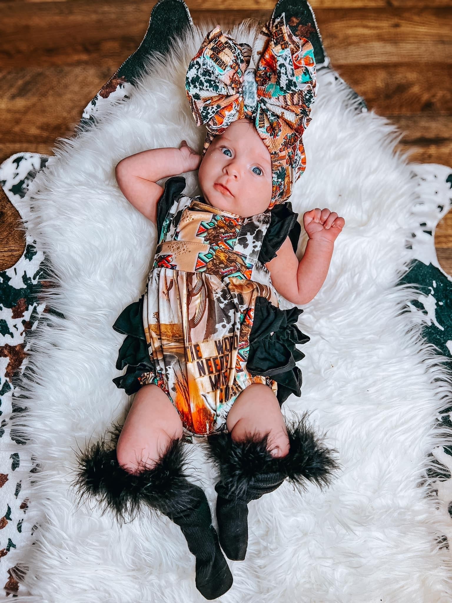 Western collage ruffle romper