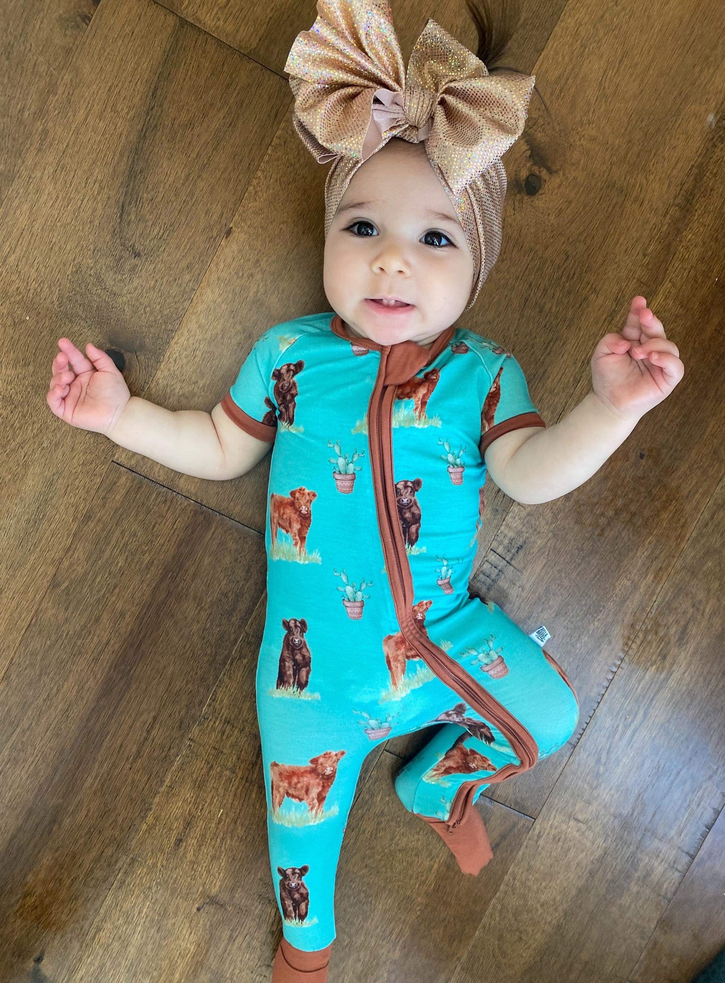 Teal Cow Short Sleeve Bamboo Sleeper