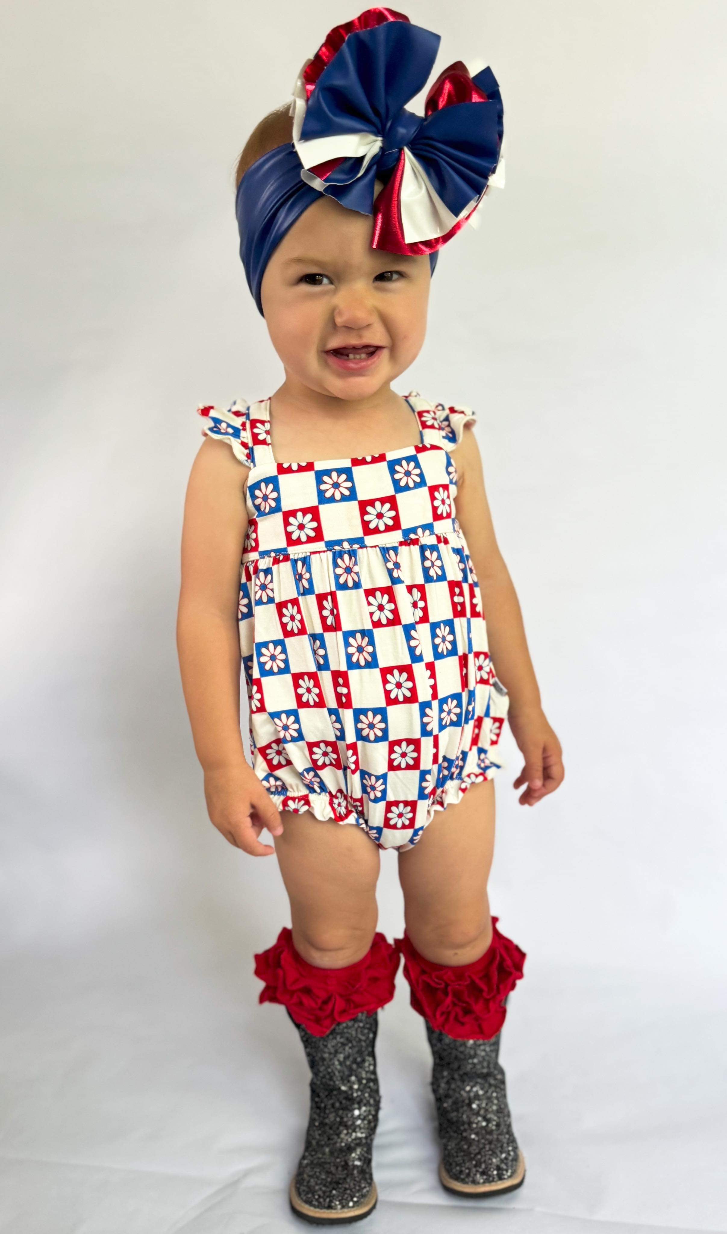 Patriotic Checkered Bamboo Romper