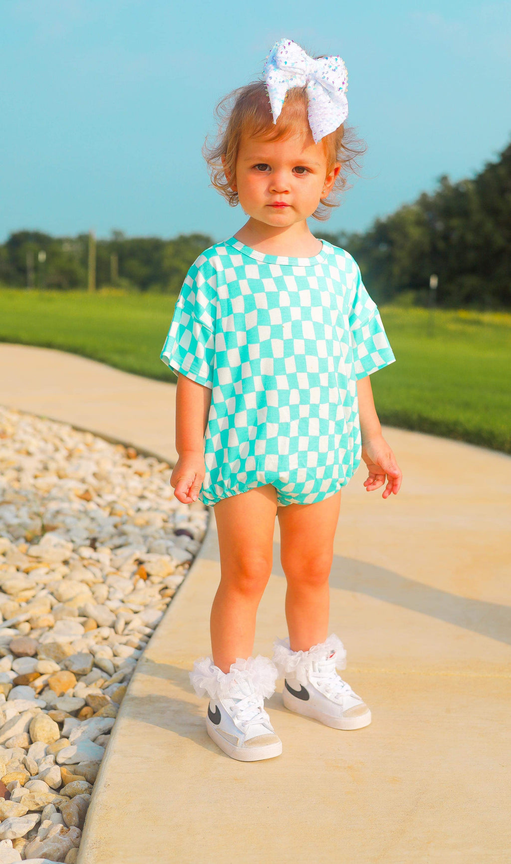 Wavy Checks Oversized Bamboo Romper