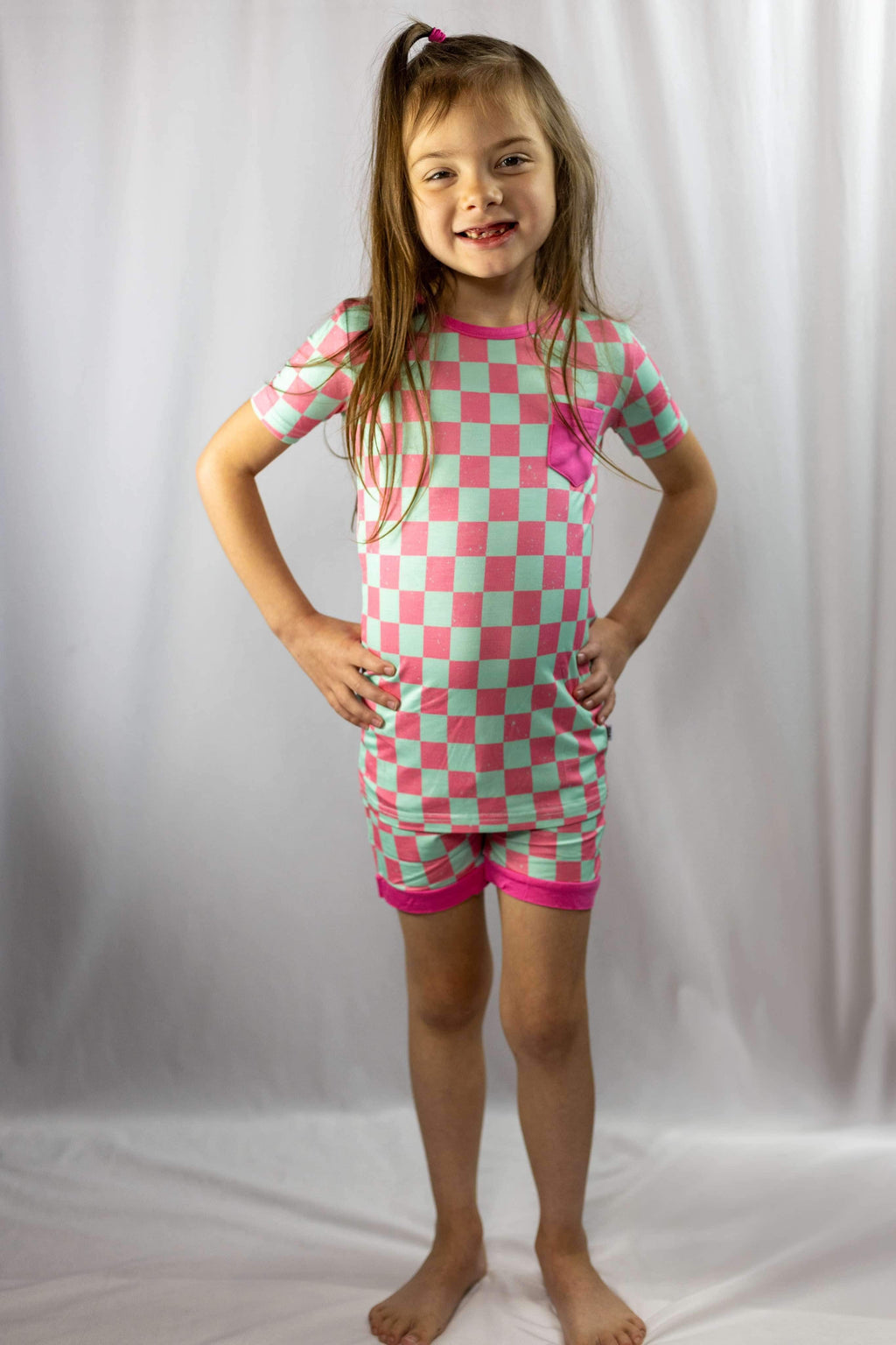 Bubblegum Checks Bamboo Short Set (FINAL SALE)