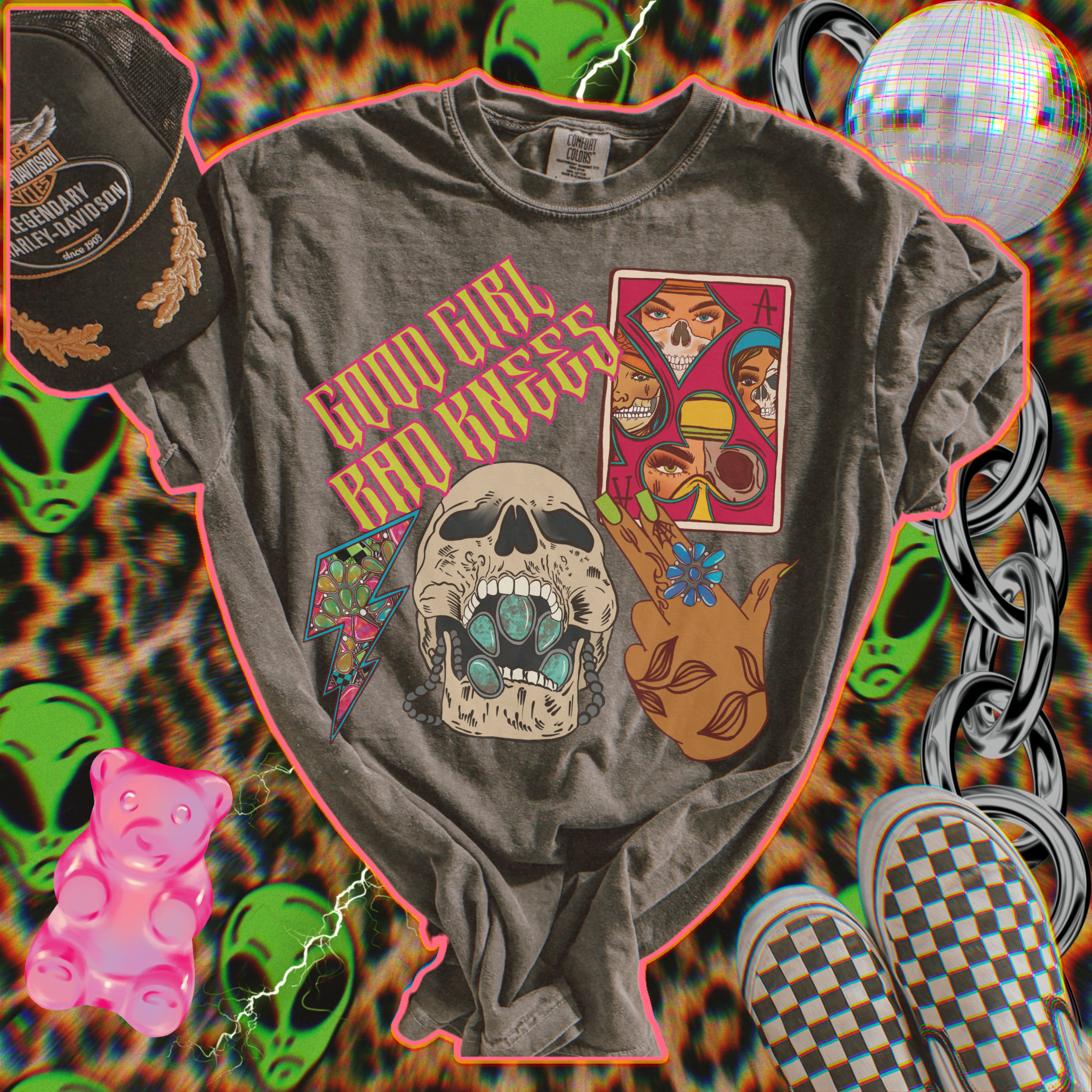 Good Girl Bad Knees Collage tee