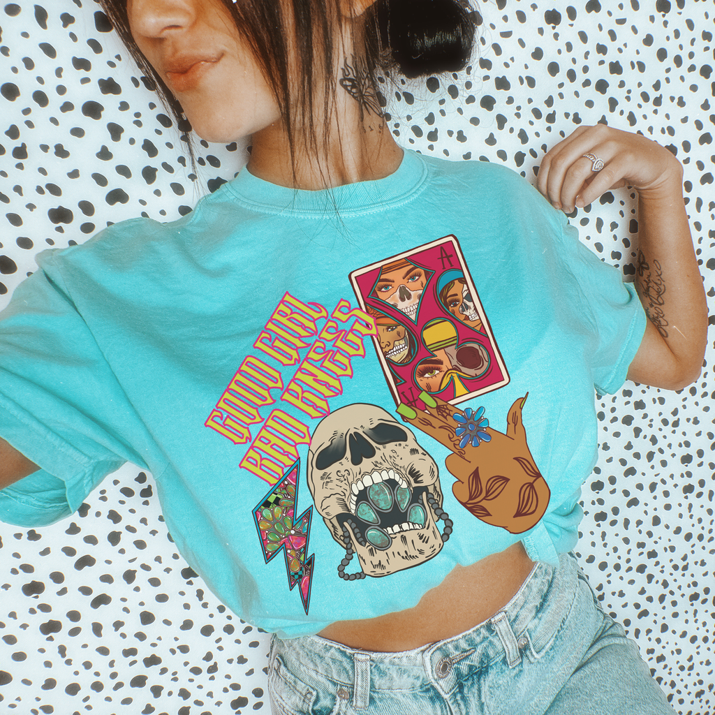 Good Girl Bad Knees Collage tee