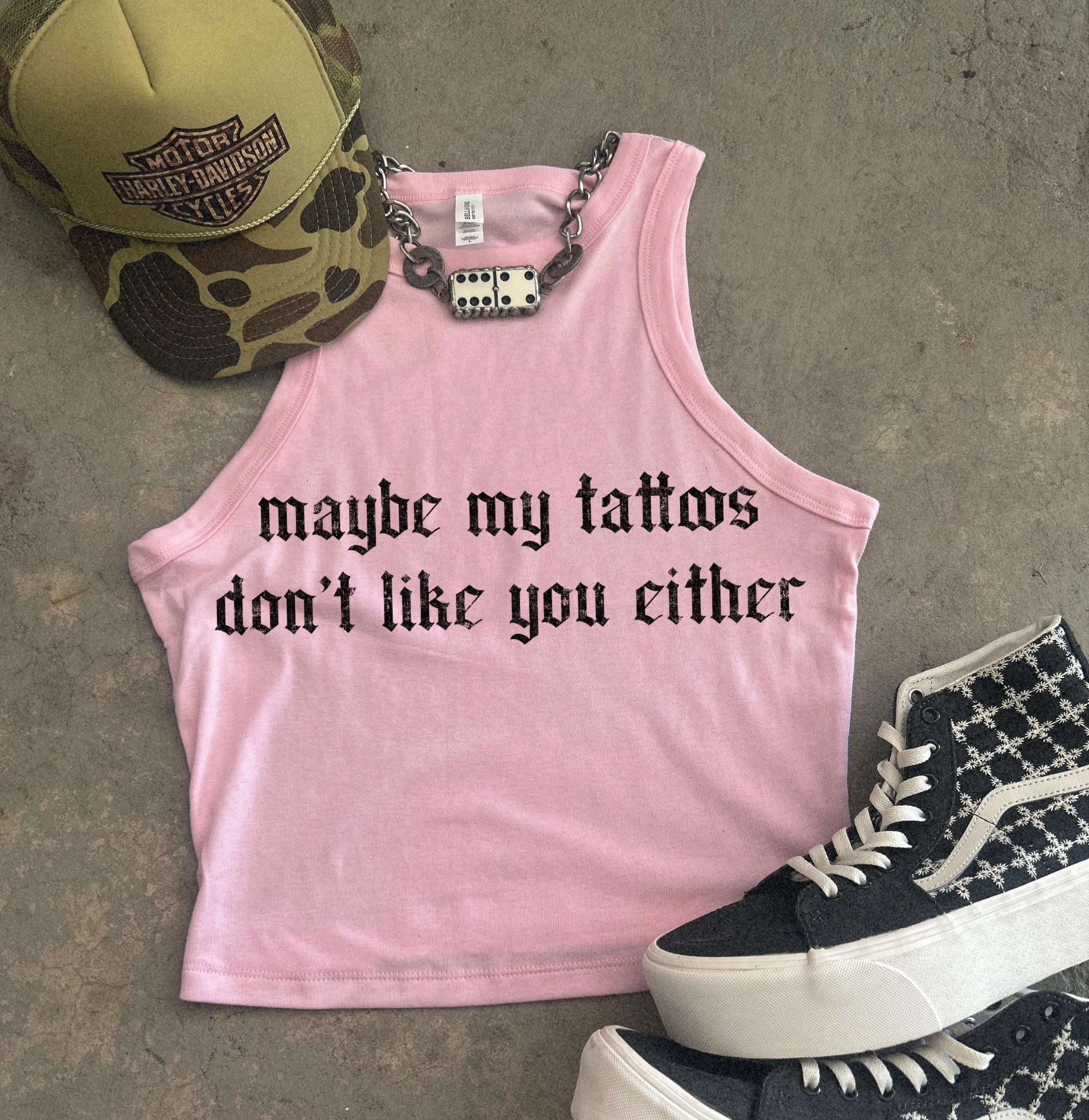 Tattoos dont like you either Ribbed Racer Tank
