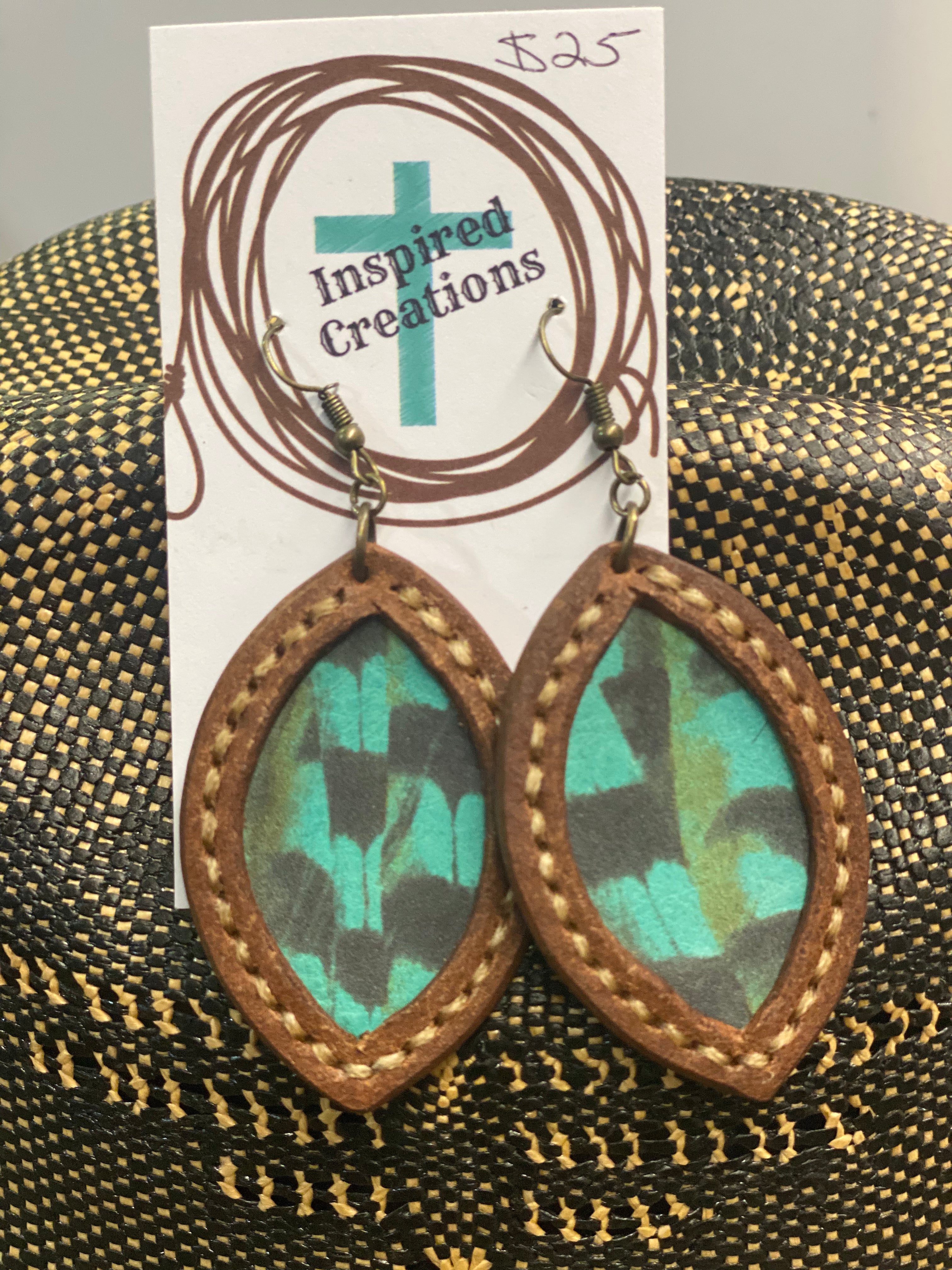 Peacock Tear Drop Leather Earrings