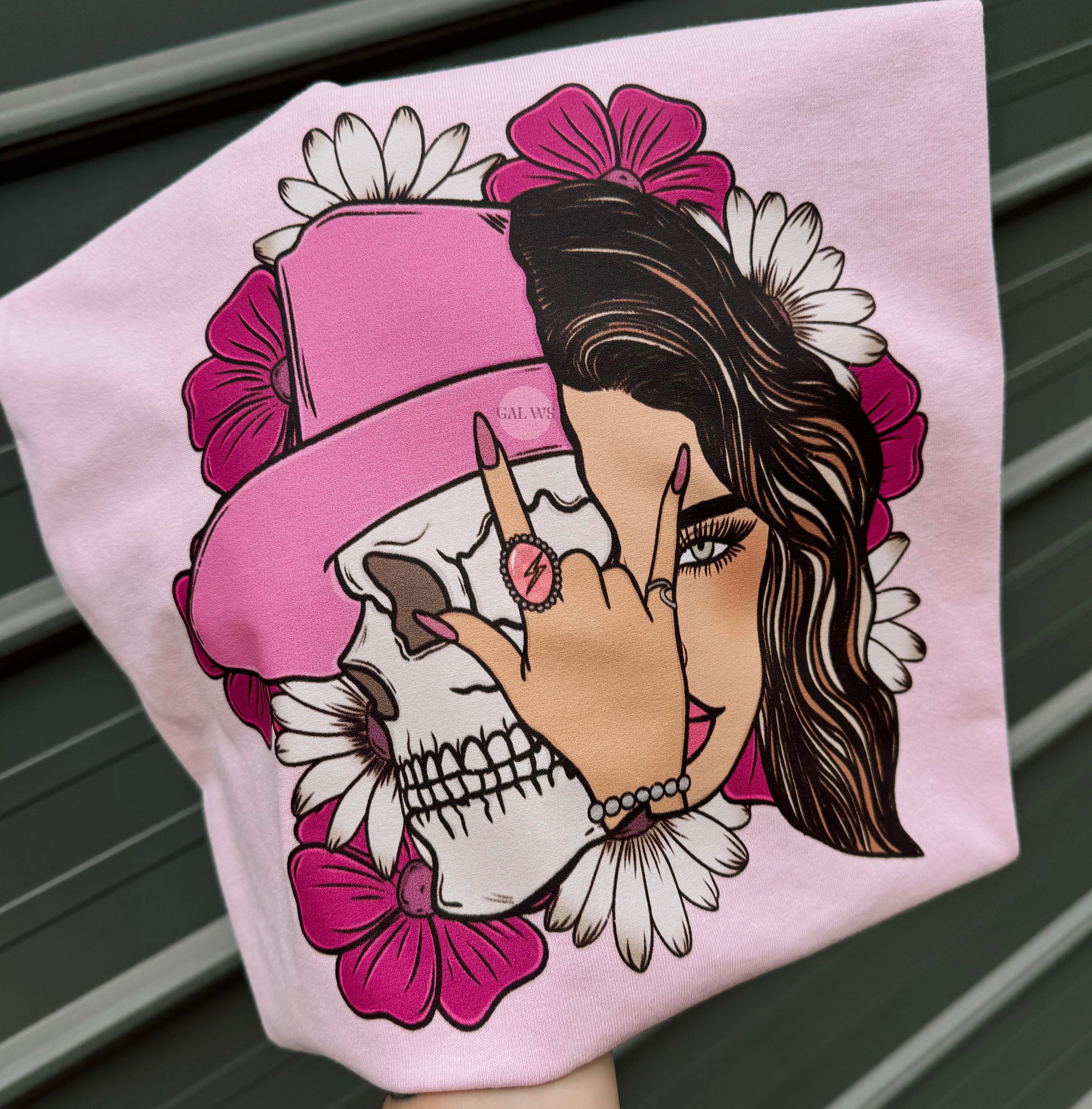Dark pink cowgirl & skull tee or sweatshirt