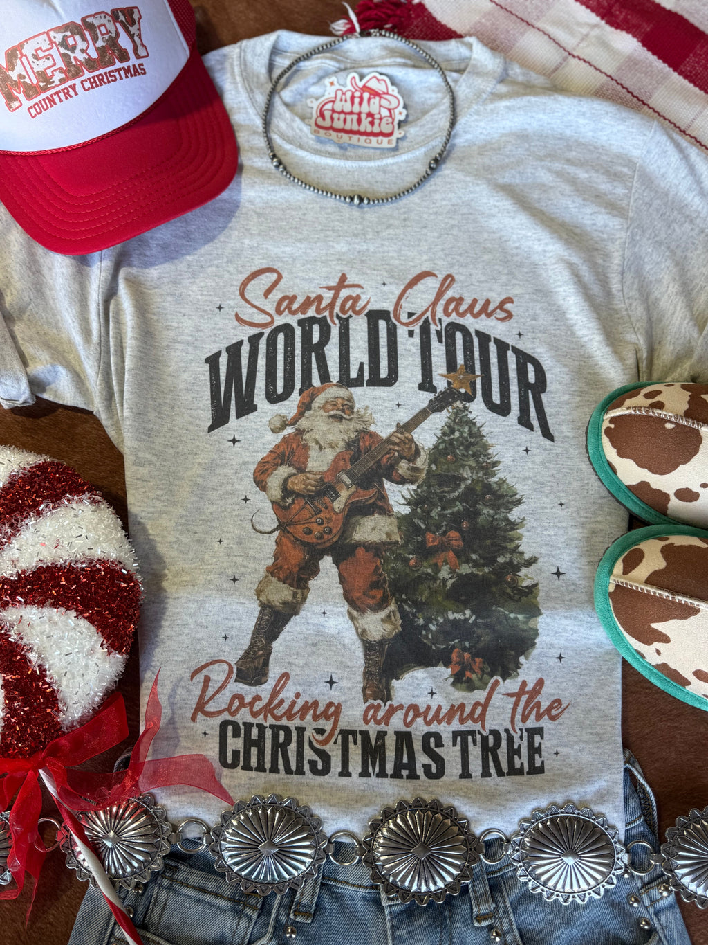 Santa Rocking Around The Christmas Tree Graphic Tee