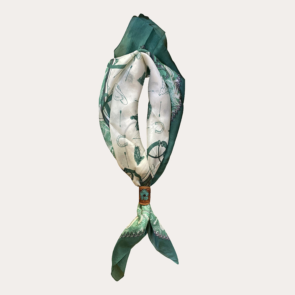 Loyal West Daylight'S Ballet Silk Scarves With Handtooled Leather Slider - Western Sky