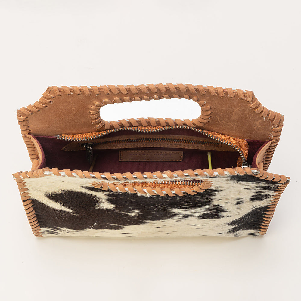 Alma Medium Hand Bag In Black & White Cowhide