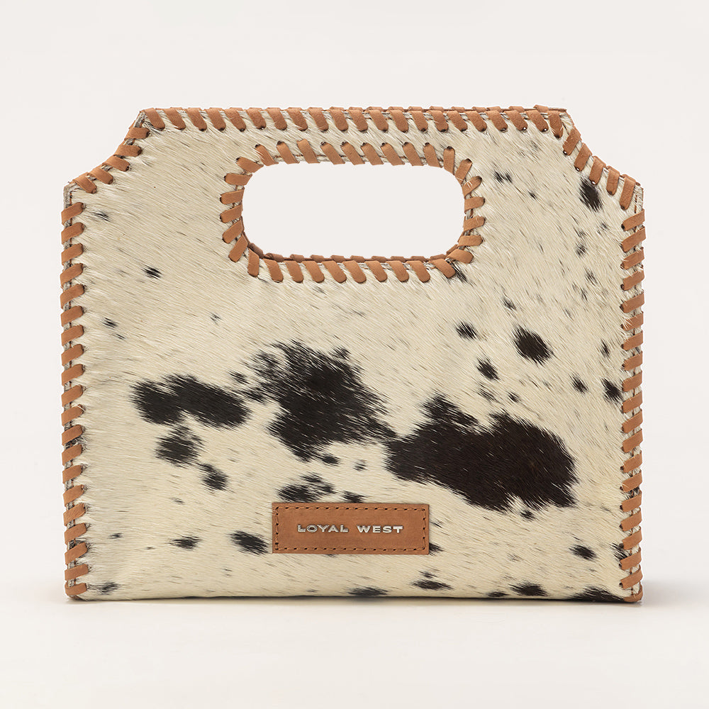 Alma Medium Hand Bag In Black & White Cowhide