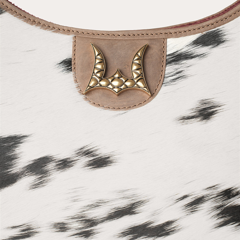 LW Large Purse - Black & White Cowhide with Oiled Brown Leather