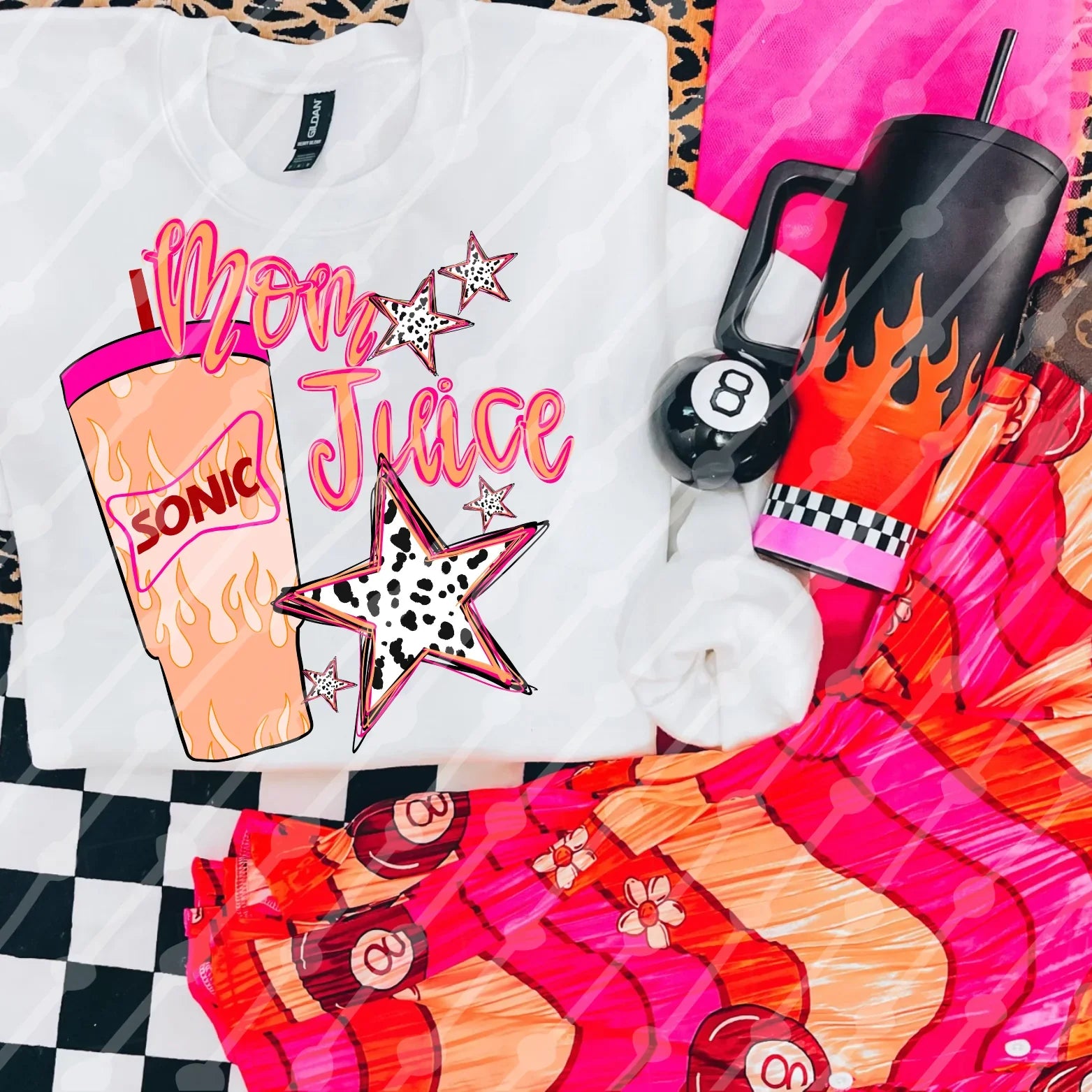 Mom Juice drive thru son Flame  tee or sweatshirt