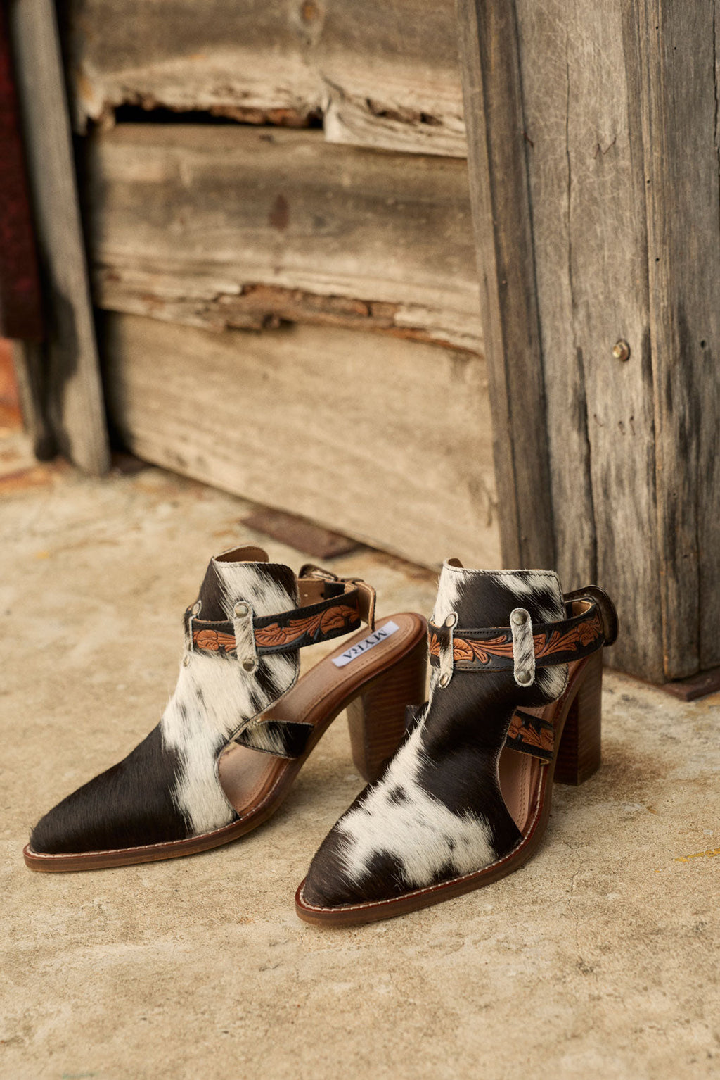 Myra Beth Jane Hairon Leather Boots - Handtooled Ankle Strap Brunch Boots for Bold Cowgirl Vibes