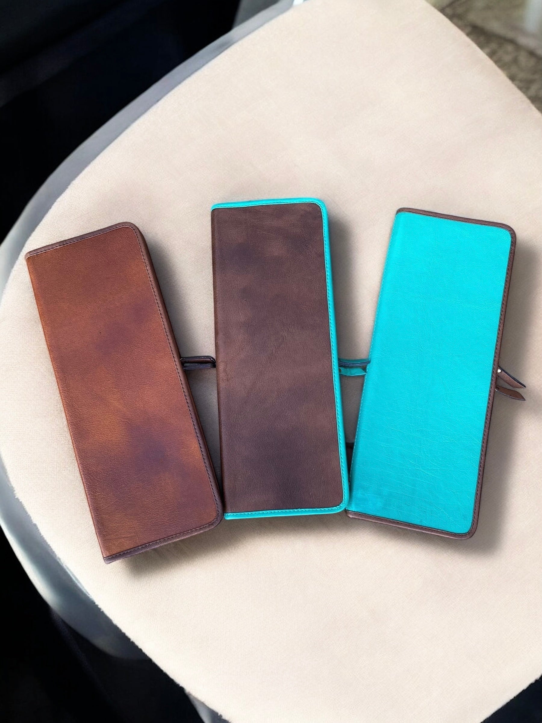 Grain Turquoise Leather Portable Jewelry Book