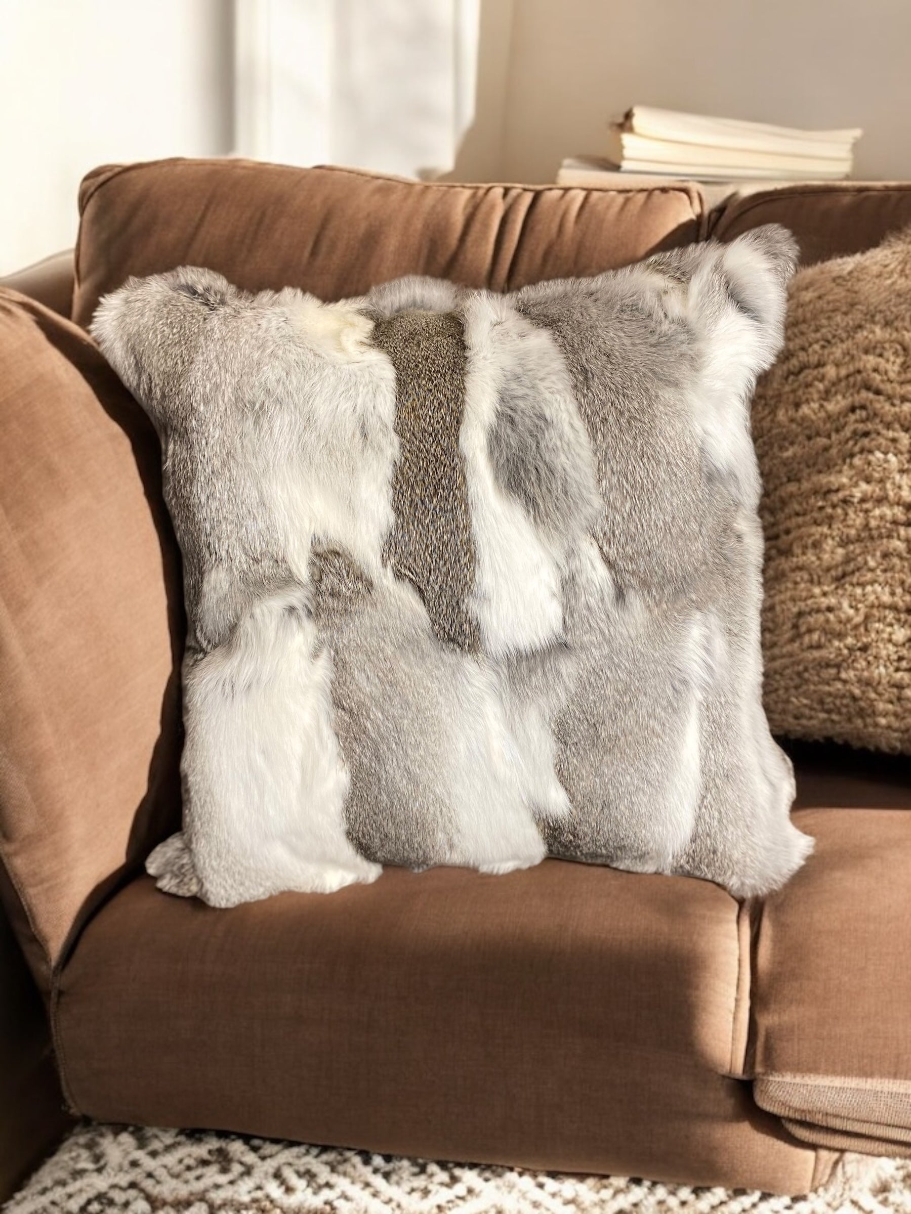 18" Grey & White Rabbit Pillow
