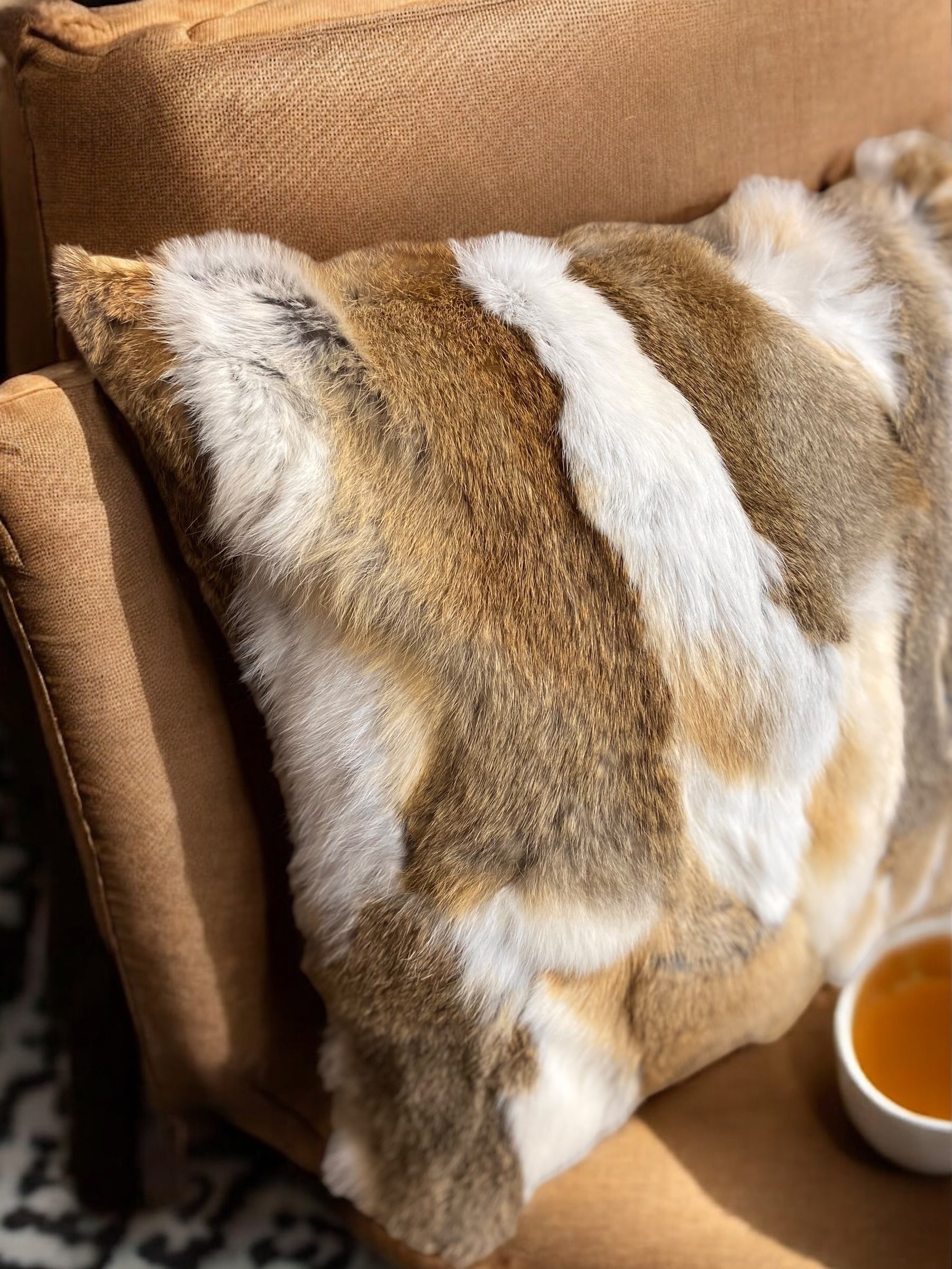 18" Tan & White Rabbit Pillow