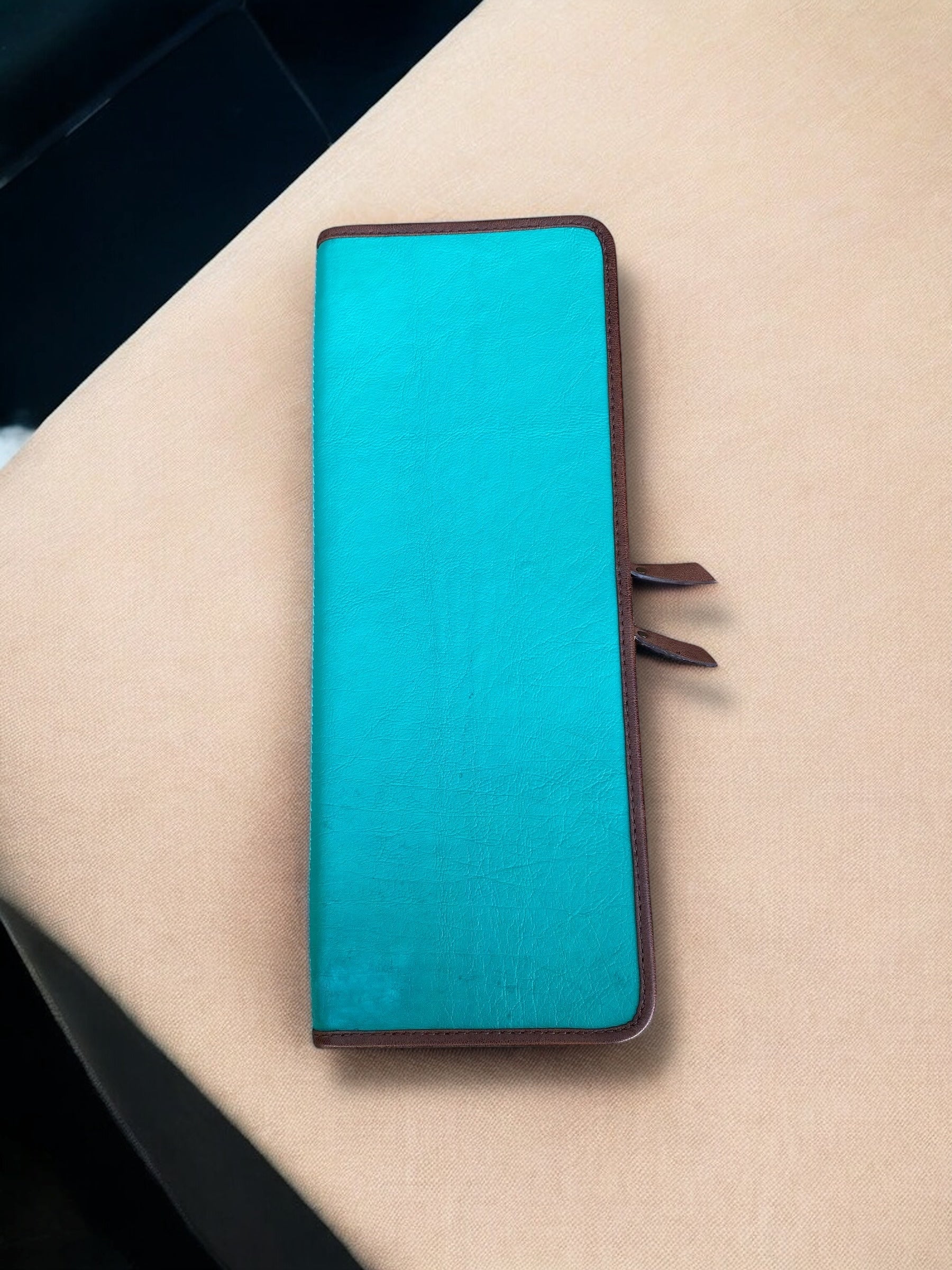 Grain Turquoise Leather Portable Jewelry Book