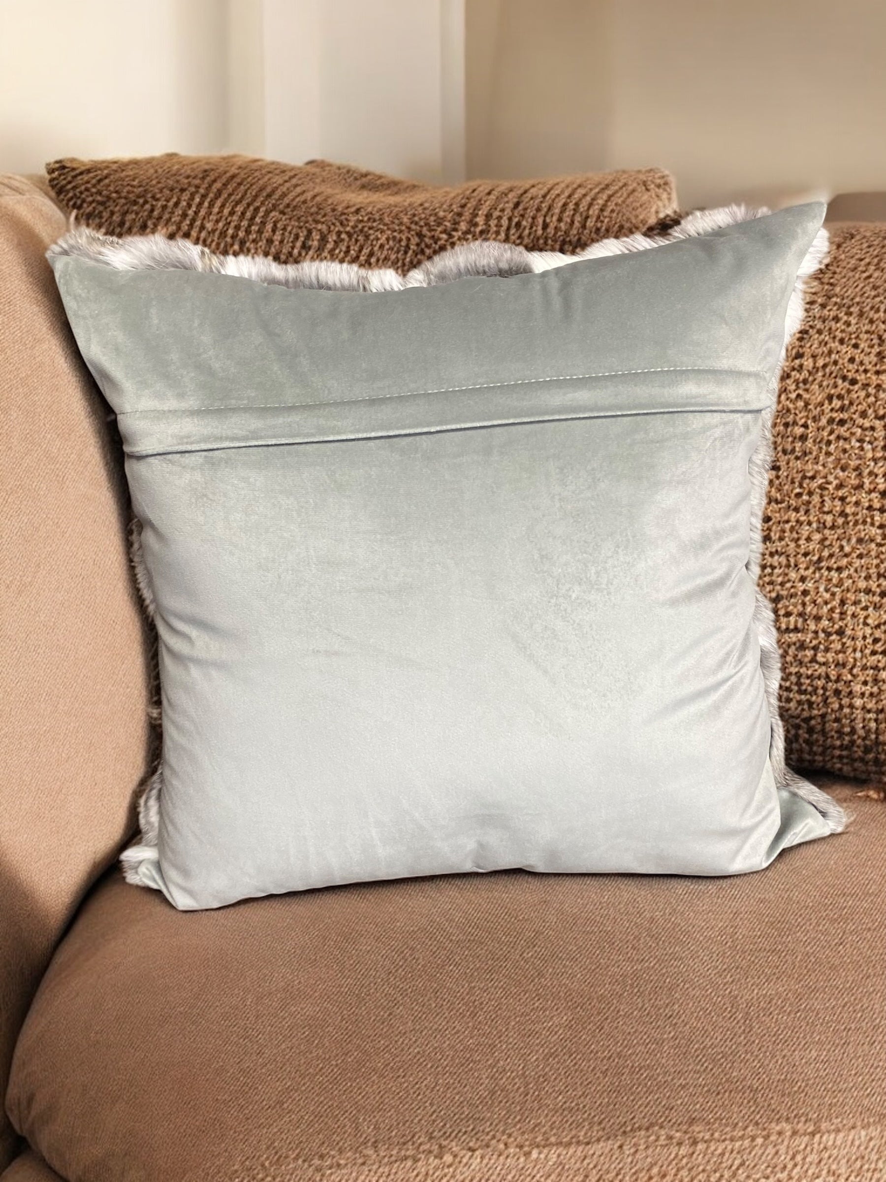 18" Grey & White Rabbit Pillow