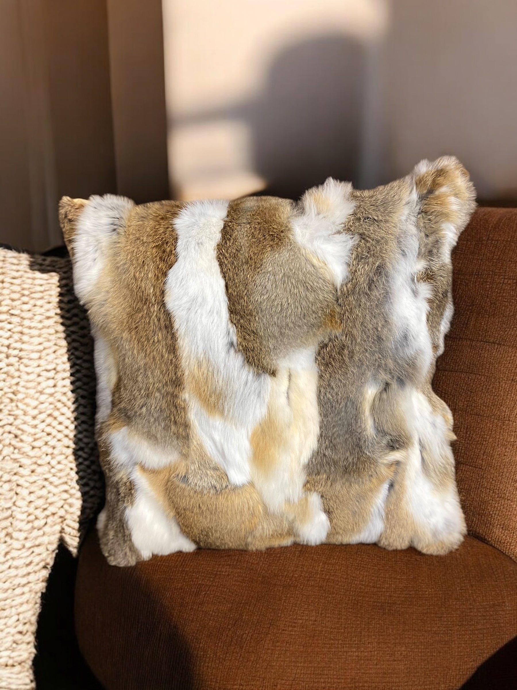 18" Tan & White Rabbit Pillow