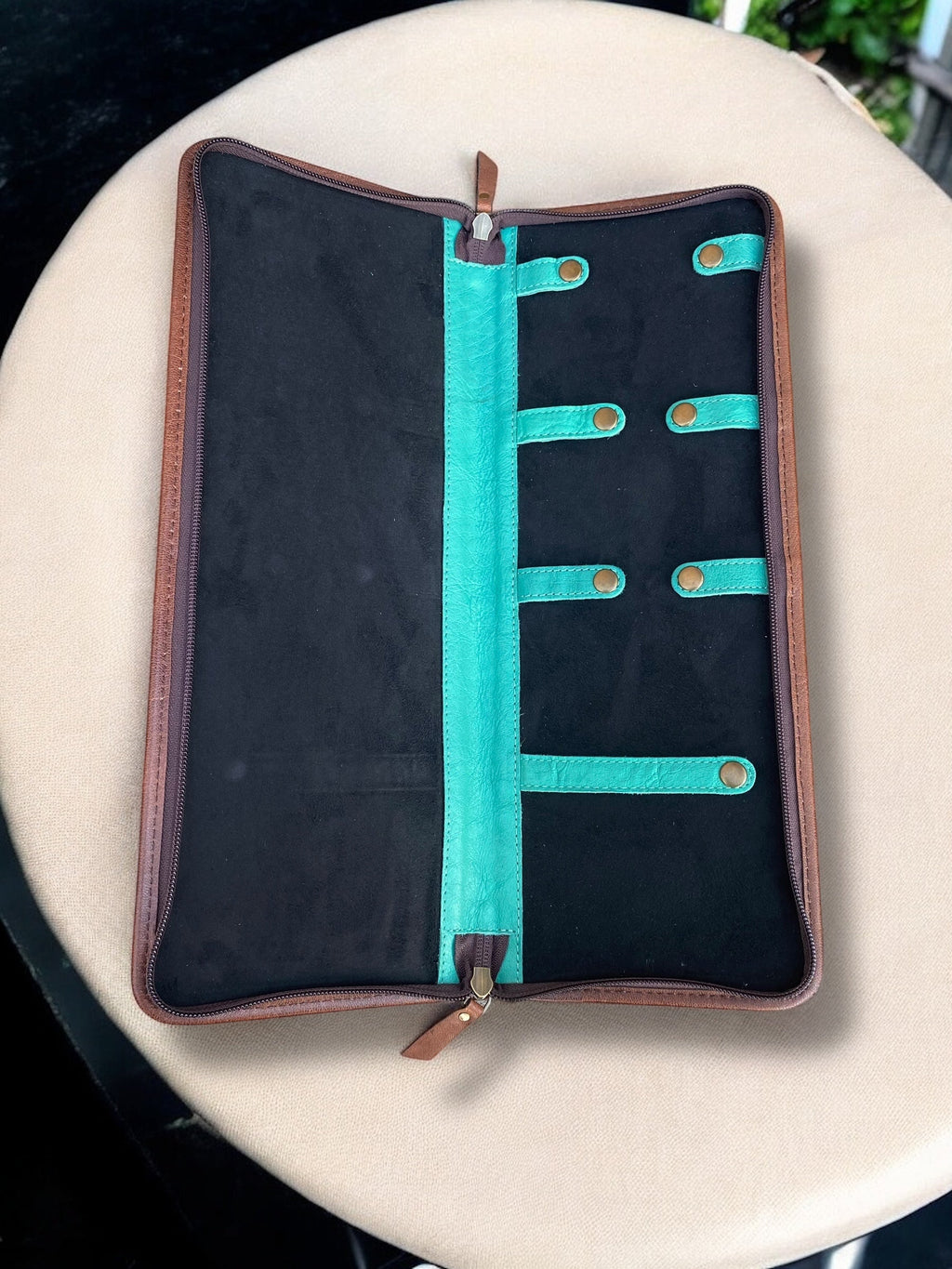 Grain Turquoise Leather Portable Jewelry Book