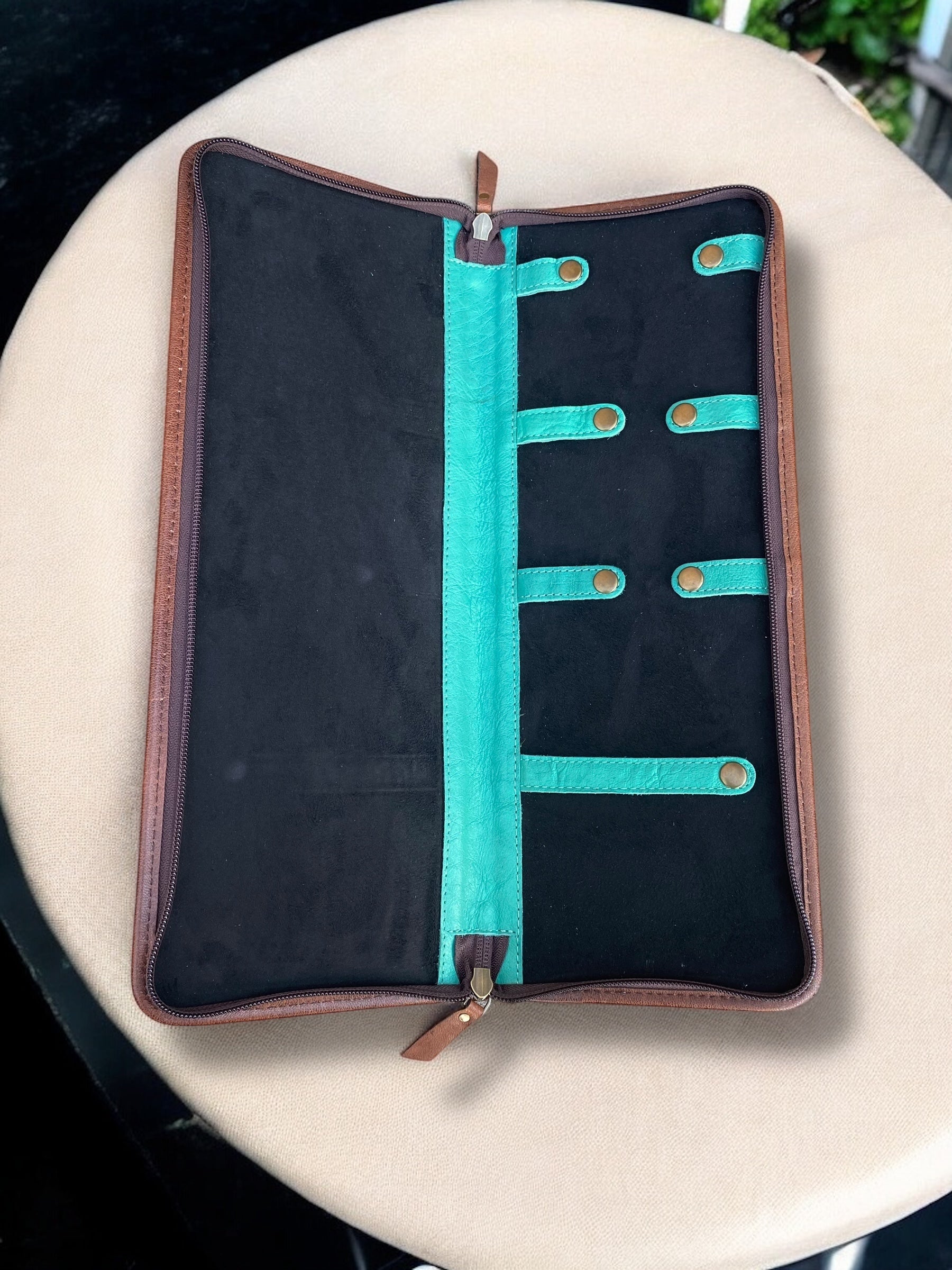 Grain Turquoise Leather Portable Jewelry Book