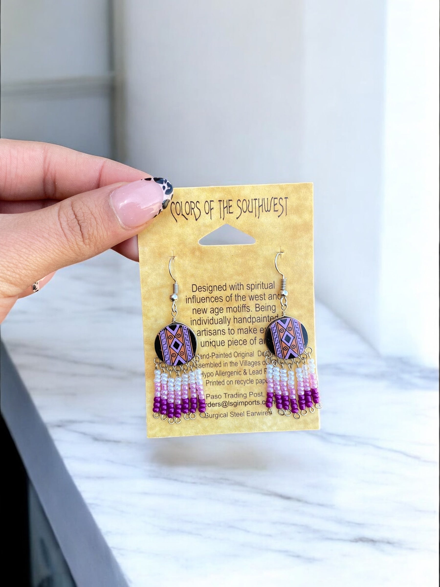 Southwest Beaded Earrings -Lilac