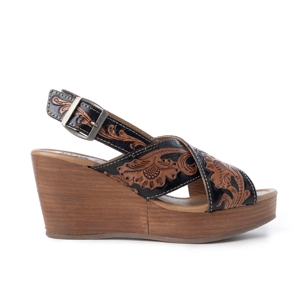 Myra Flower Ridge Sandals for Women with genuine leather and handtooled detail for casual wear