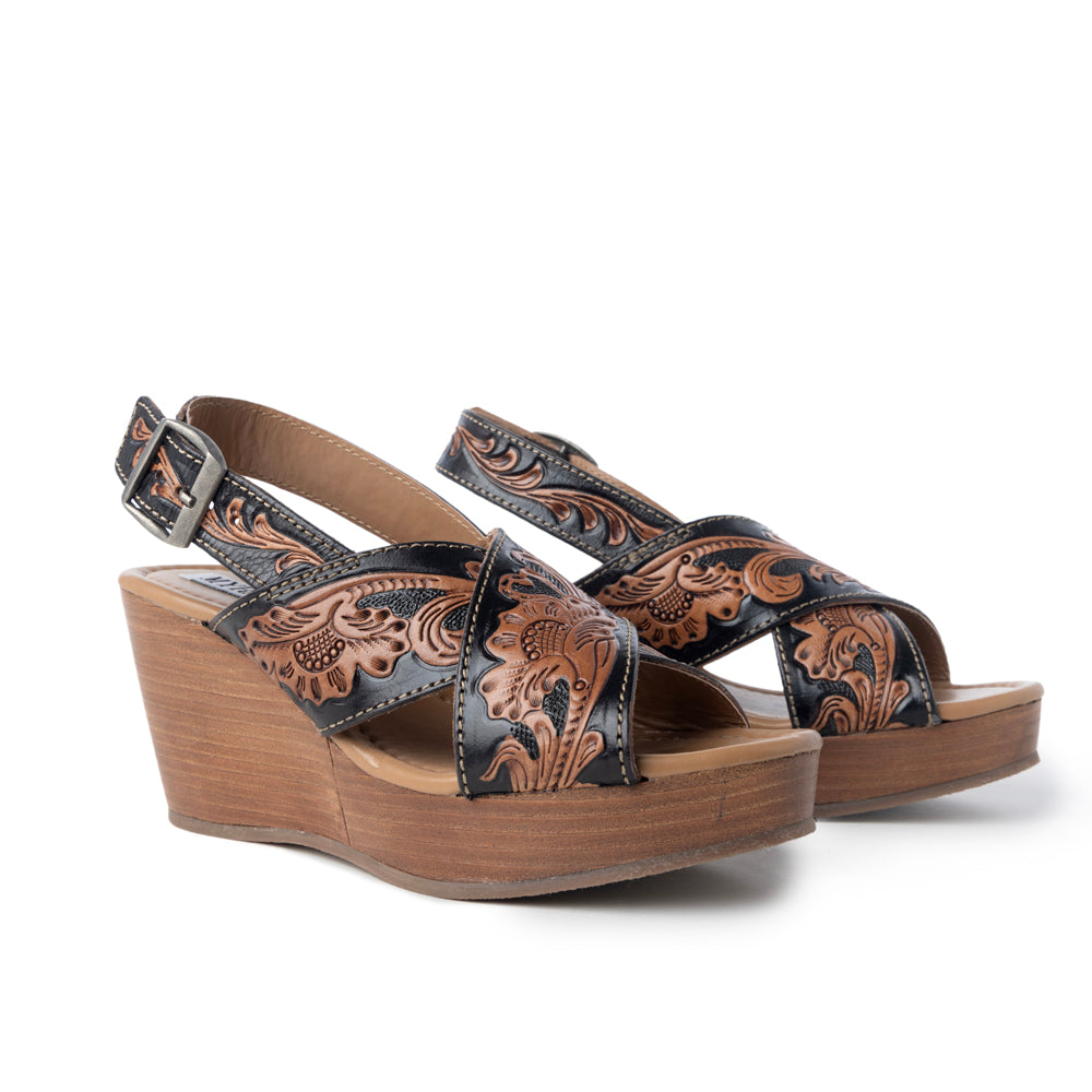 Myra Flower Ridge Sandals for Women with genuine leather and handtooled detail for casual wear
