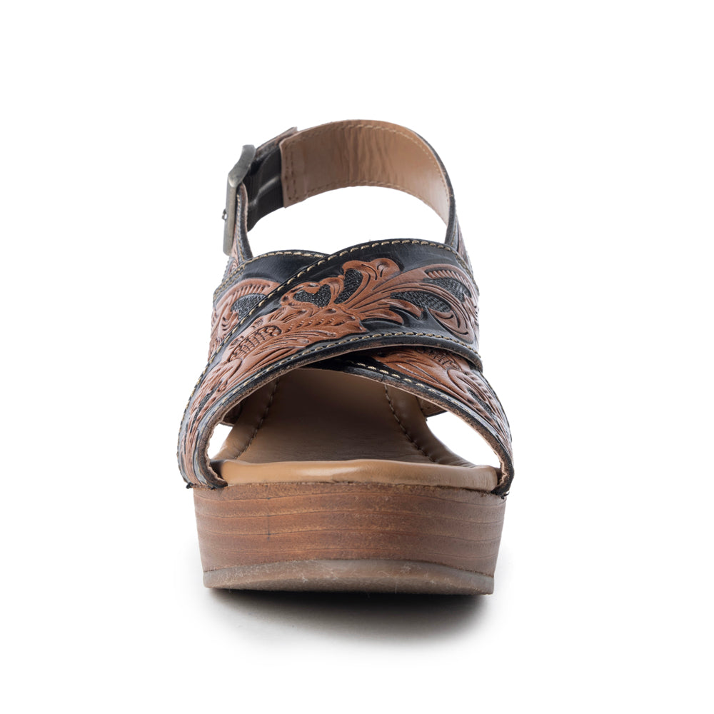 Myra Flower Ridge Sandals for Women with genuine leather and handtooled detail for casual wear