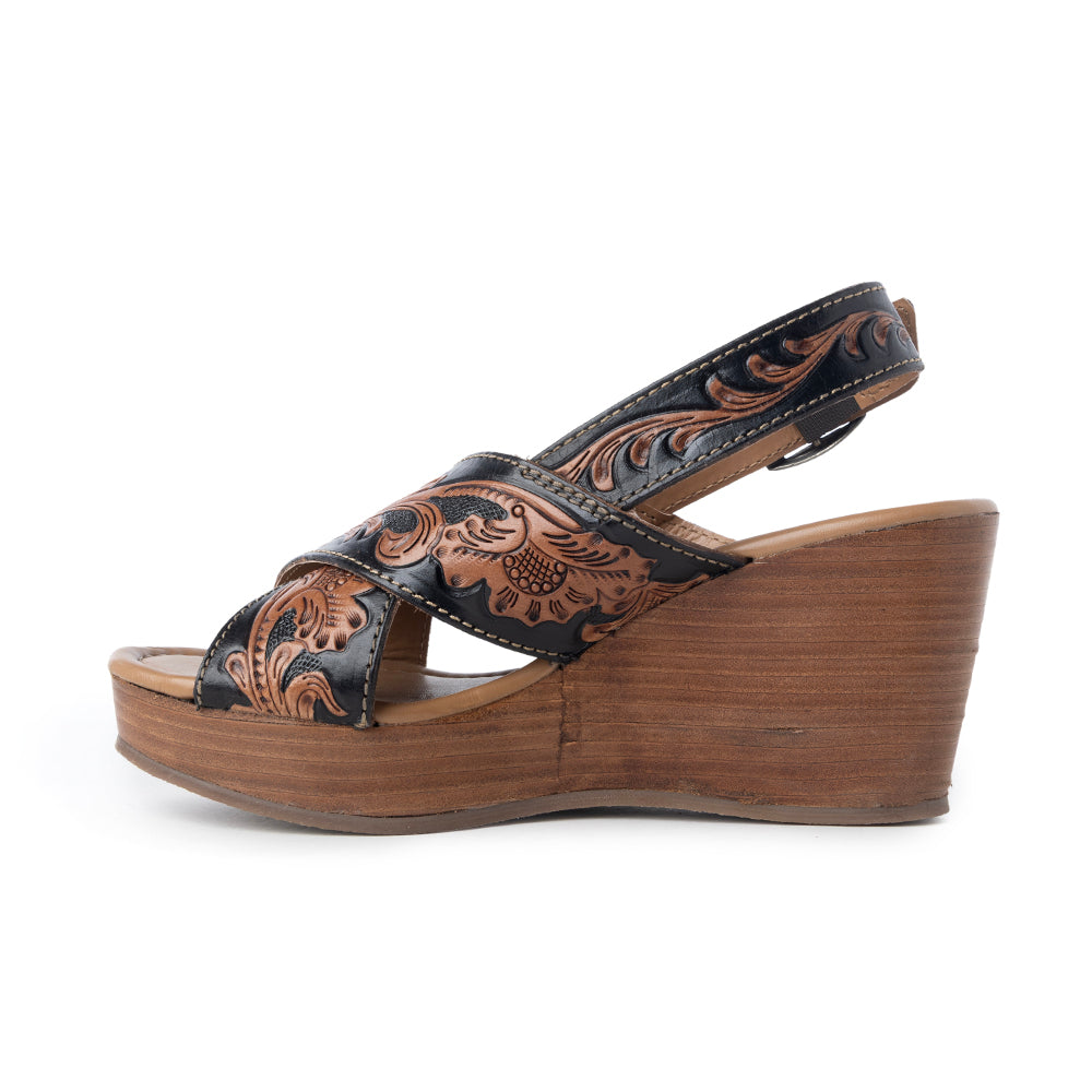 Myra Flower Ridge Sandals for Women with genuine leather and handtooled detail for casual wear