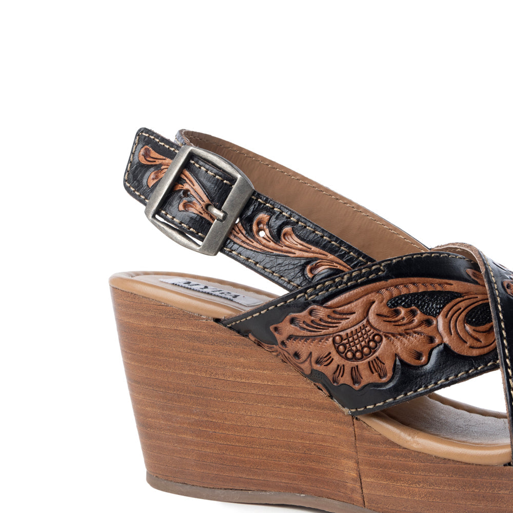 Myra Flower Ridge Sandals for Women with genuine leather and handtooled detail for casual wear