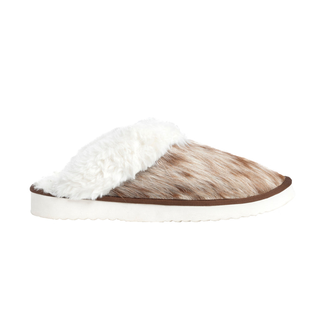 Myra Alamosa Tan Fur-Lined Hairon Leather Slippers for Women Winter Indoor Comfort, Soft Sole, Western Style