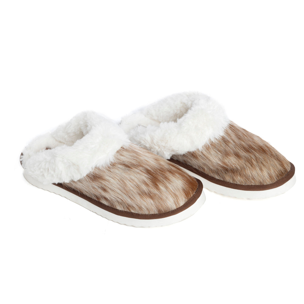 Myra Alamosa Tan Fur-Lined Hairon Leather Slippers for Women Winter Indoor Comfort, Soft Sole, Western Style