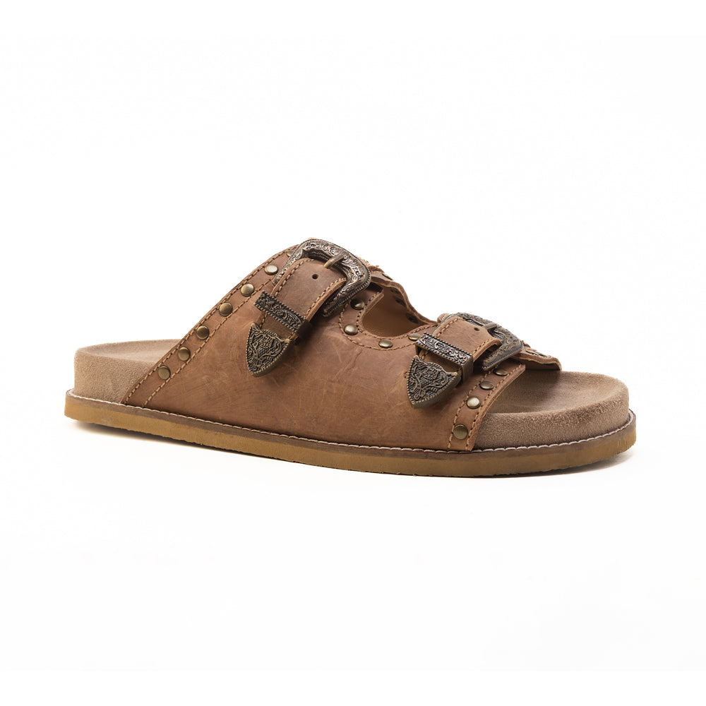 Myra Great Sonora Sunset Sandals for Women with leather in brown with western buckles and brass studs