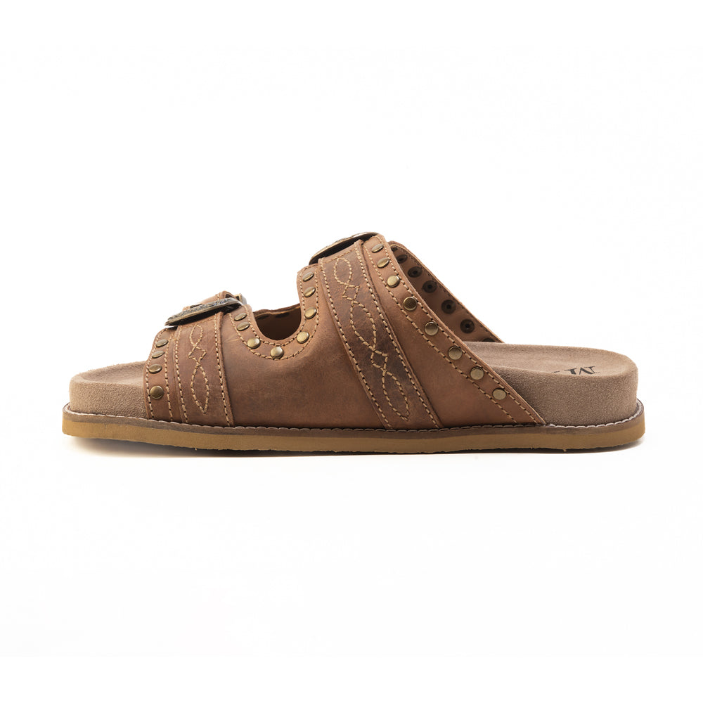 Myra Great Sonora Sunset Sandals for Women with leather in brown with western buckles and brass studs